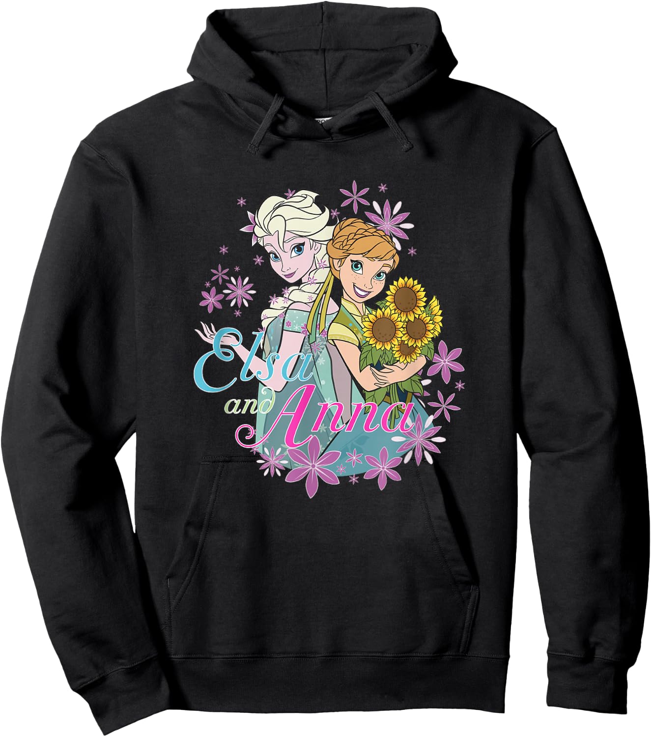 Disney Frozen Anna & Elsa Sisters Rainbow Snowflake Frame Hoodie - Hoodie | Black