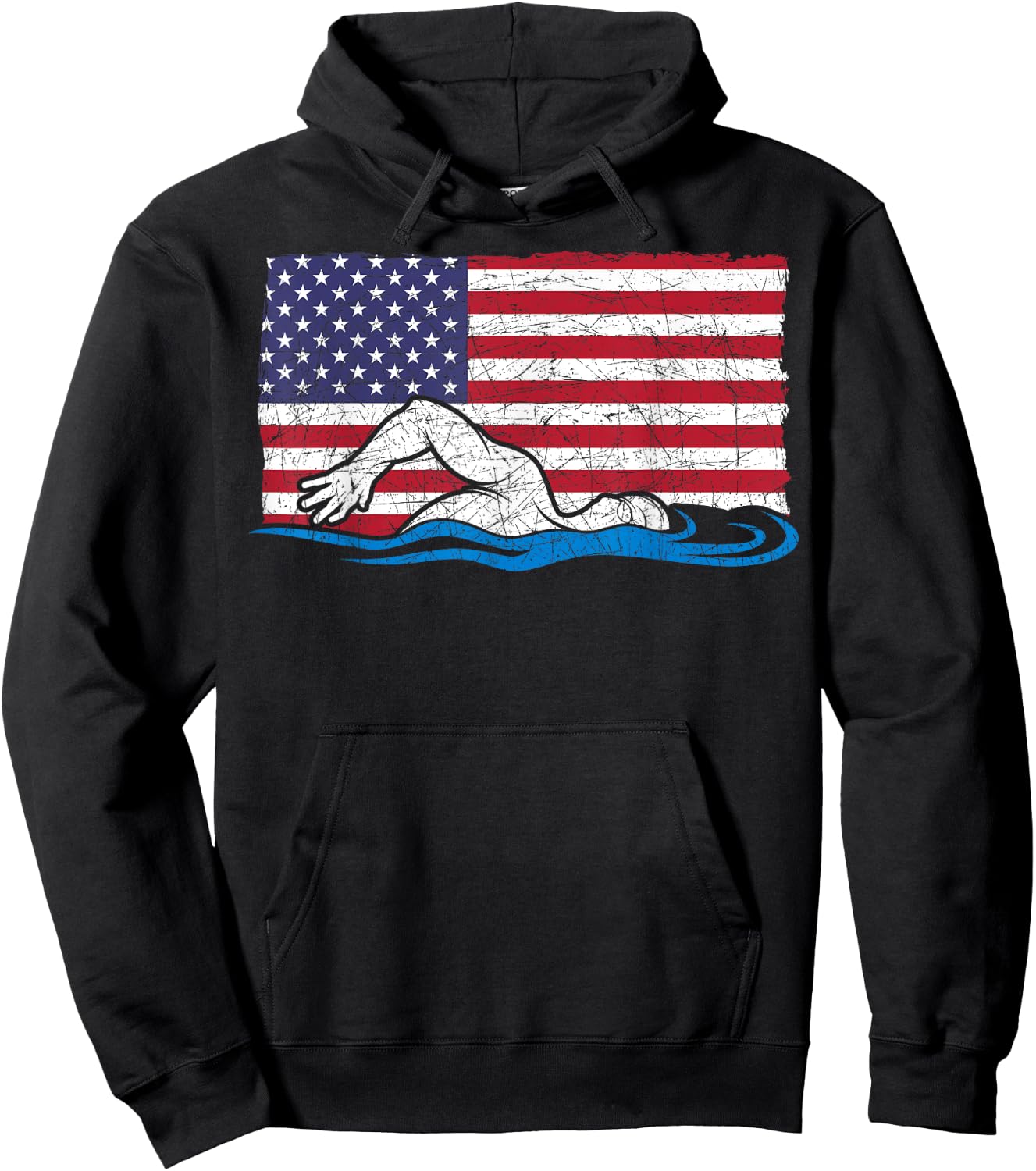 Swimming Sport Swim Practice Swimmer USA Flag Swimming Kids Men Hoodie - Hoodie | Black