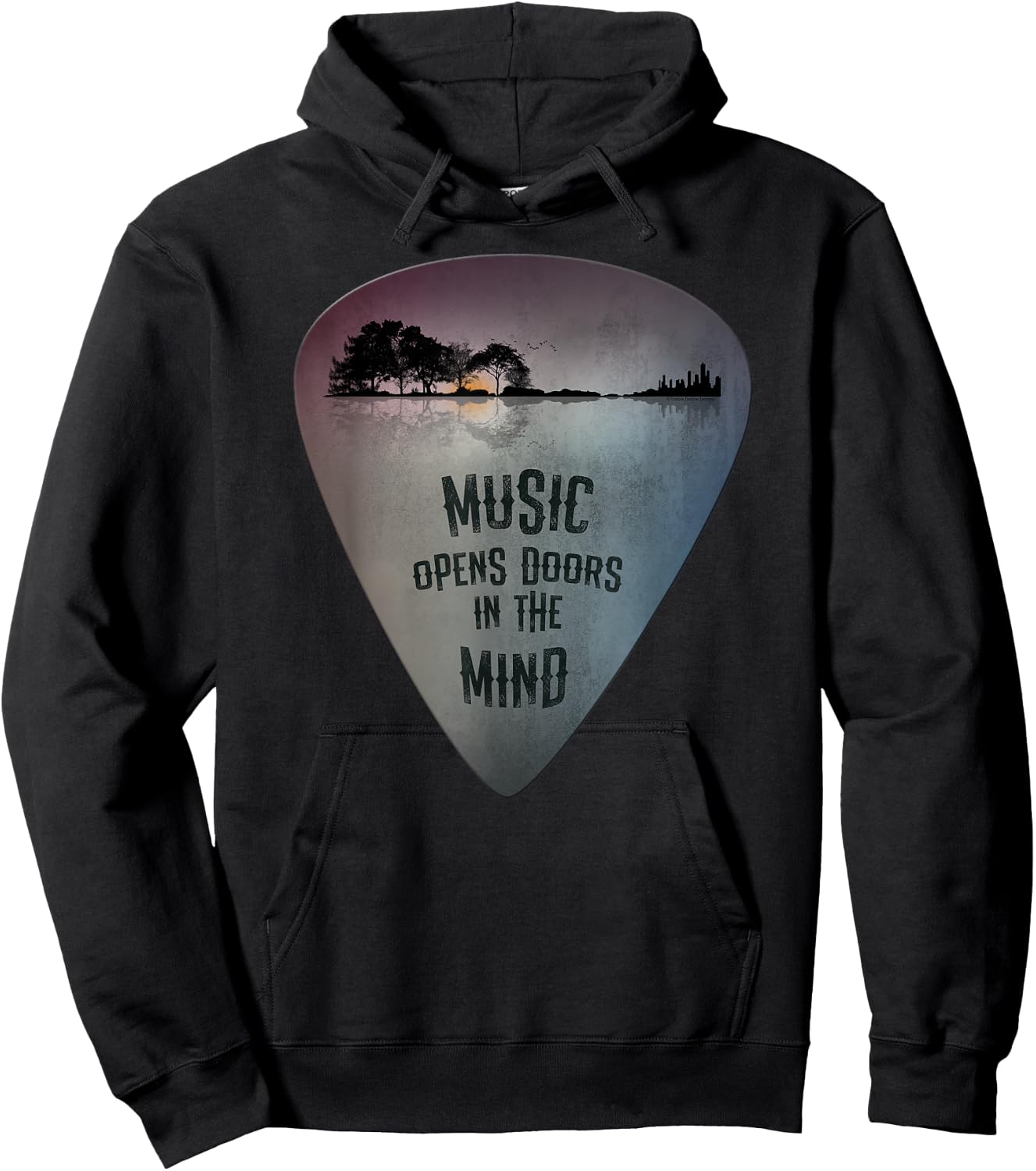 Distressed Guitar Pick Lake Reflections Music Lover Guitar Hoodie - Hoodie | Black