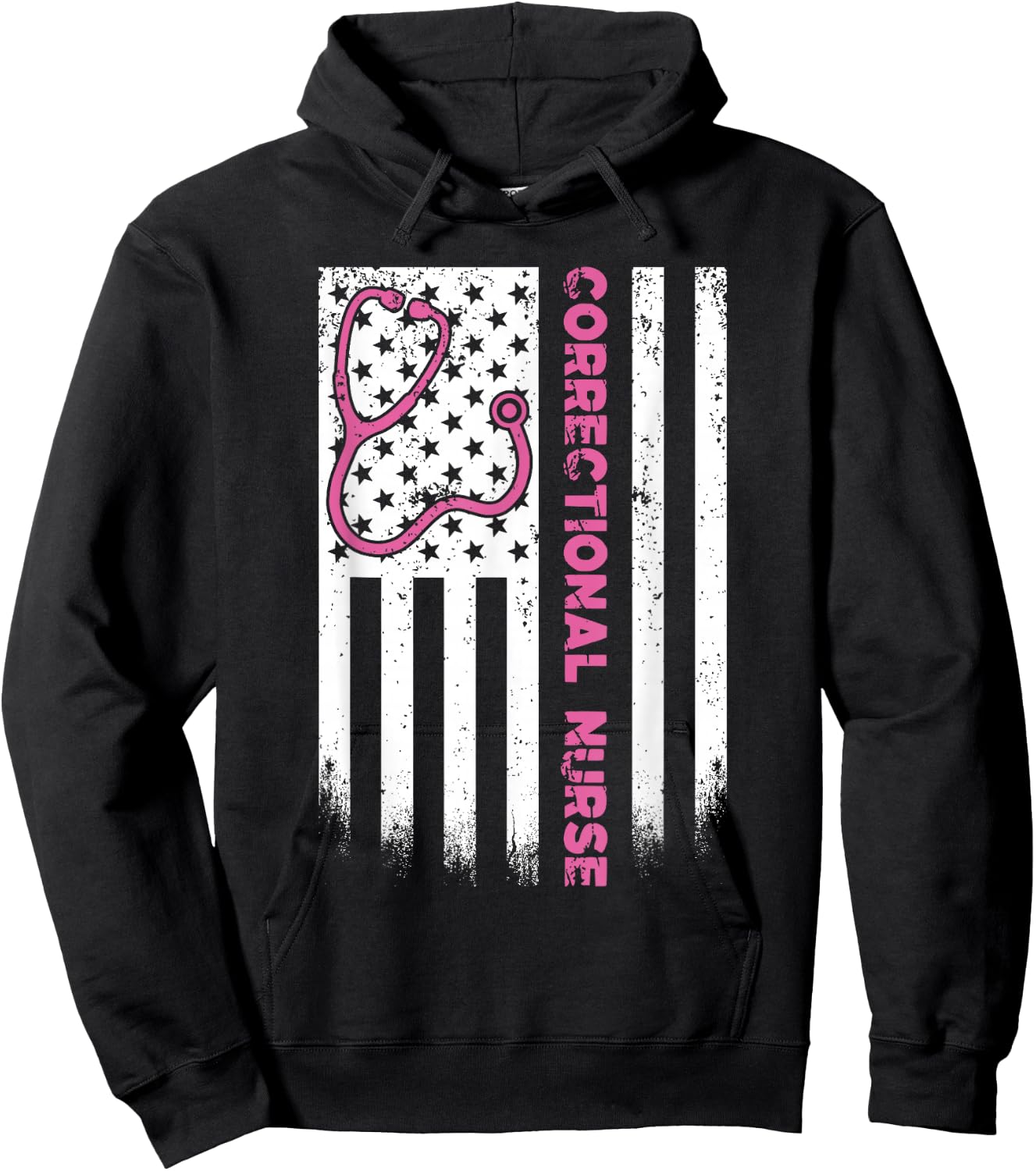 Correctional Nurse American Flag US Stethoscope RN Patriotic Hoodie - Hoodie | Black