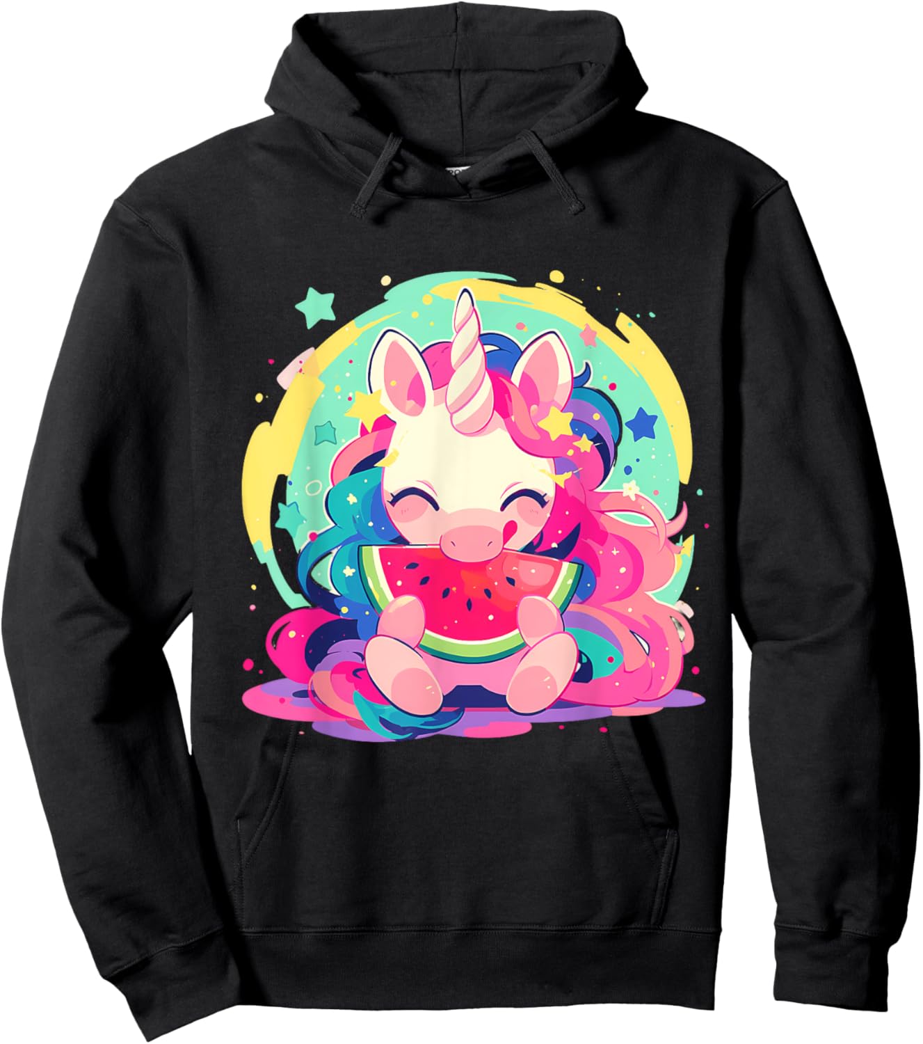 Watermelon Unicorn Colourful Artwork Motif Watermelon Fruit Hoodie - Hoodie | Black