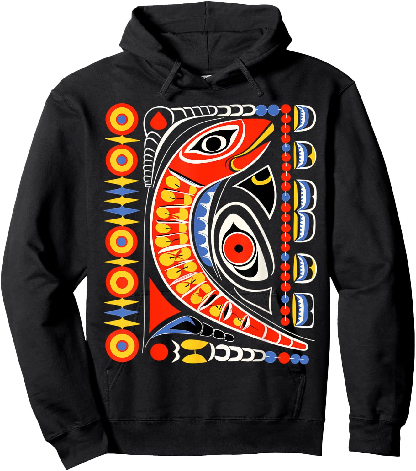 Salmon in Native American Salish Coast Style Hoodie - Hoodie | Black