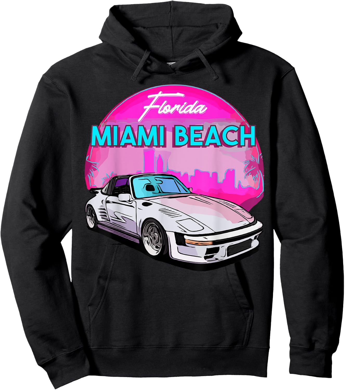 Miami Beach Florida Miami Palm Trees and Vintage Car Hoodie - Hoodie | Black