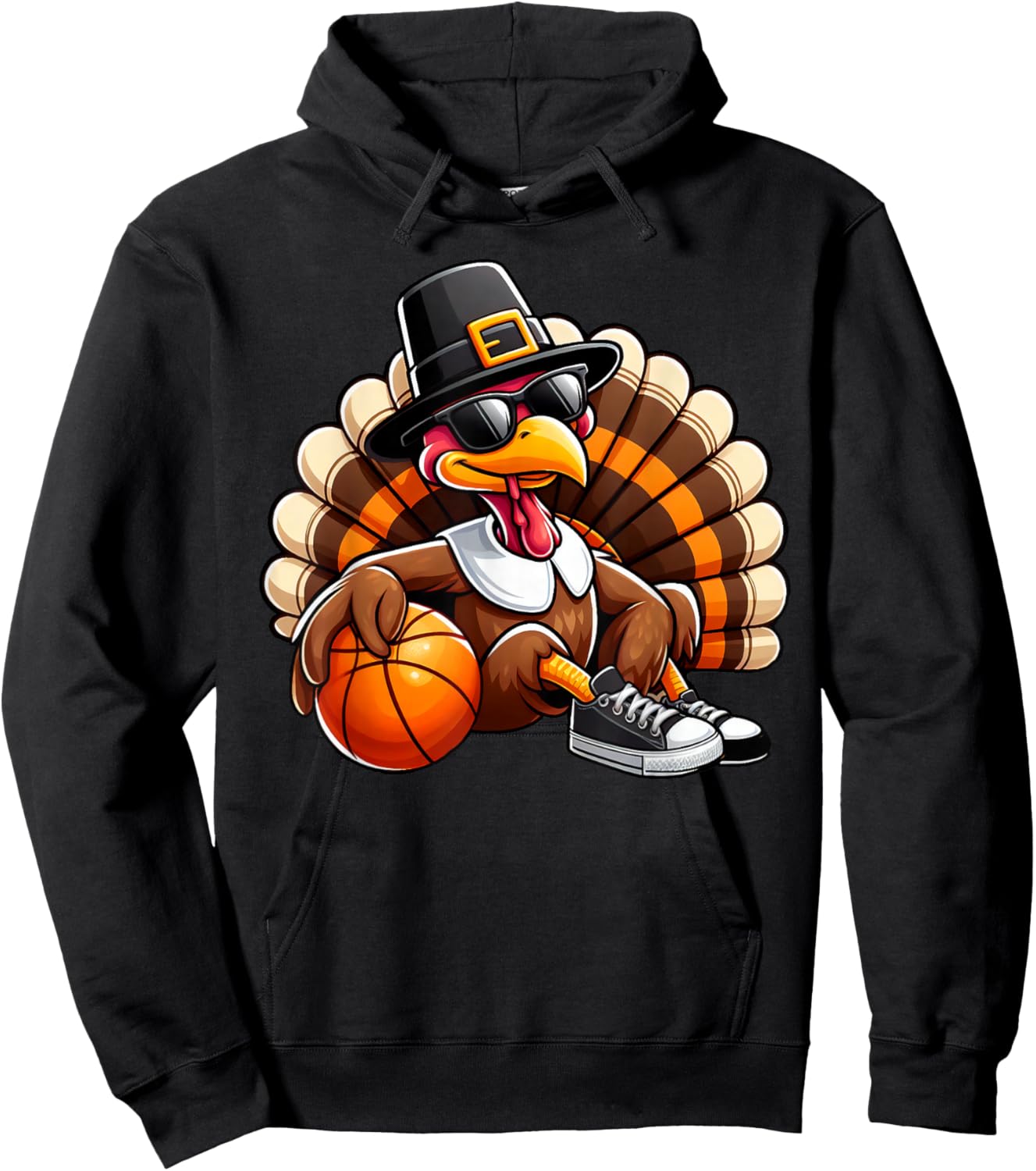 Turkey Basketball Thanksgiving Turkey Playing Basketball Hoodie - Hoodie | Black