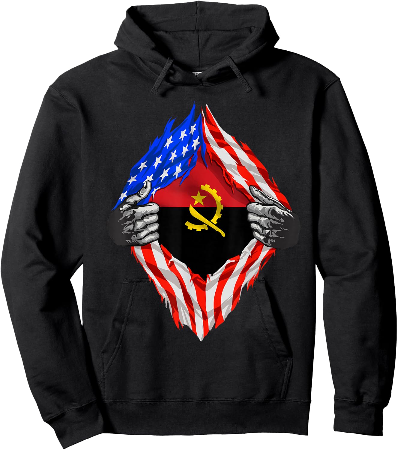 Angola Shirt Super Angola Flag Central Africa Angolan Roots Hoodie - Hoodie | Black