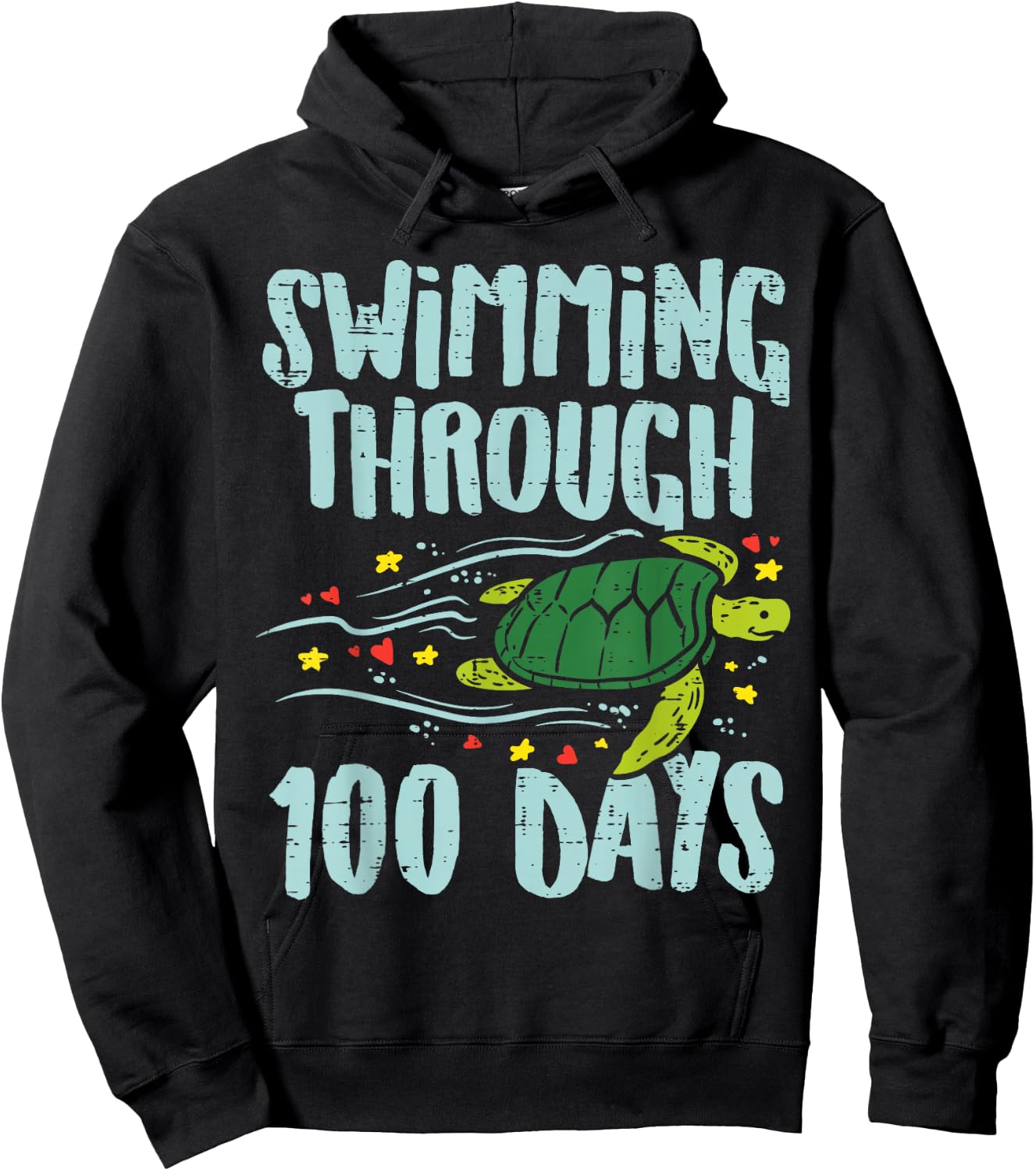 Swimming Through 100 Days Turtle 100th Day School Kids Gift Hoodie - Hoodie | Black