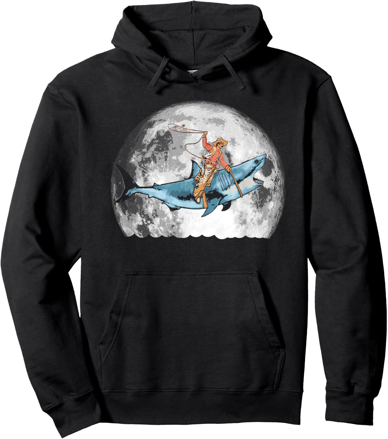 Shark Lover Rodeo Cowboy Riding Great White Vintage Funny Hoodie - Hoodie | Black