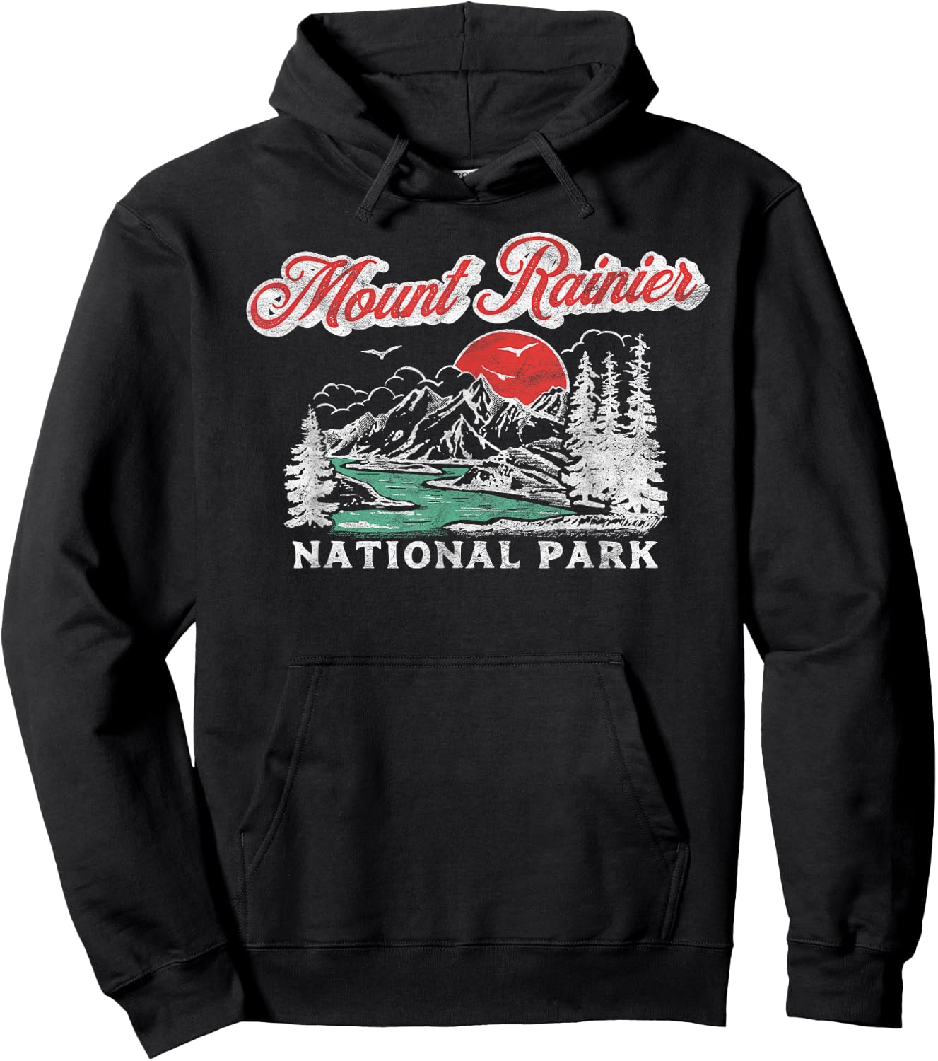 Mount Rainier National Park Retro 80's Mountains Graphic Hoodie - Hoodie | Black