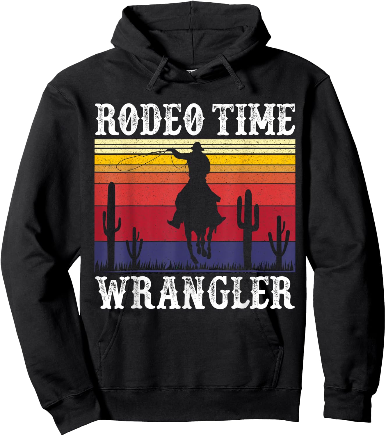 Rodeo Time Cowboy Lasso Wranglers Horse Retro Vintage Sunset Hoodie - Hoodie | Black