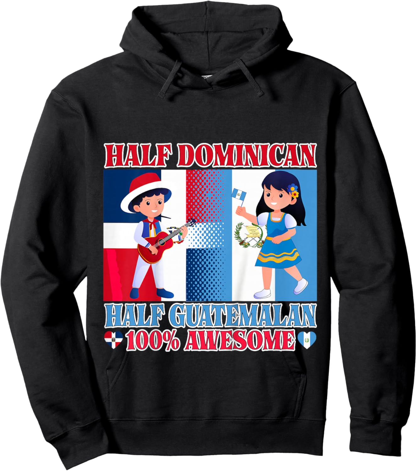 Half Guatemalan Half Dominican Republic Flag Toddler Girls Hoodie - Hoodie | Black