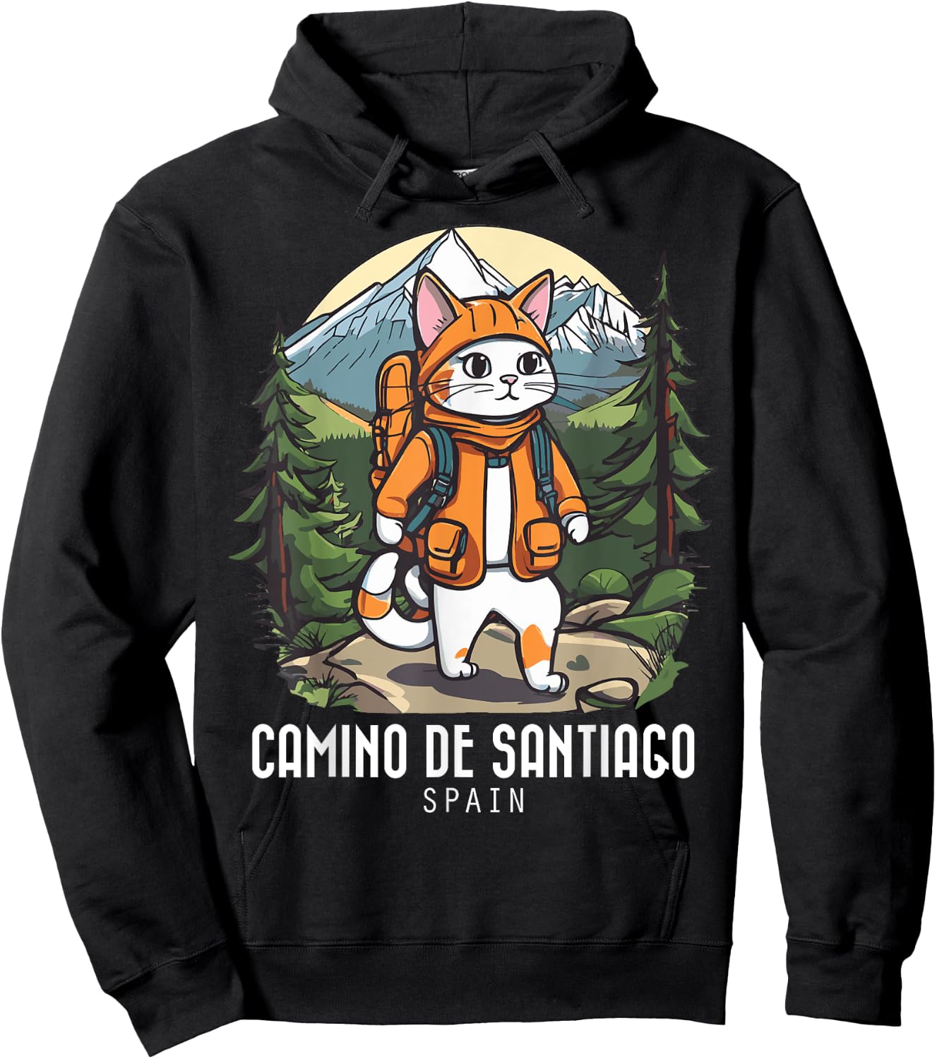 Cat Hiking Camino De Santiago Spain Souvenir Retro Mountain Women Hoodie - Hoodie | Black
