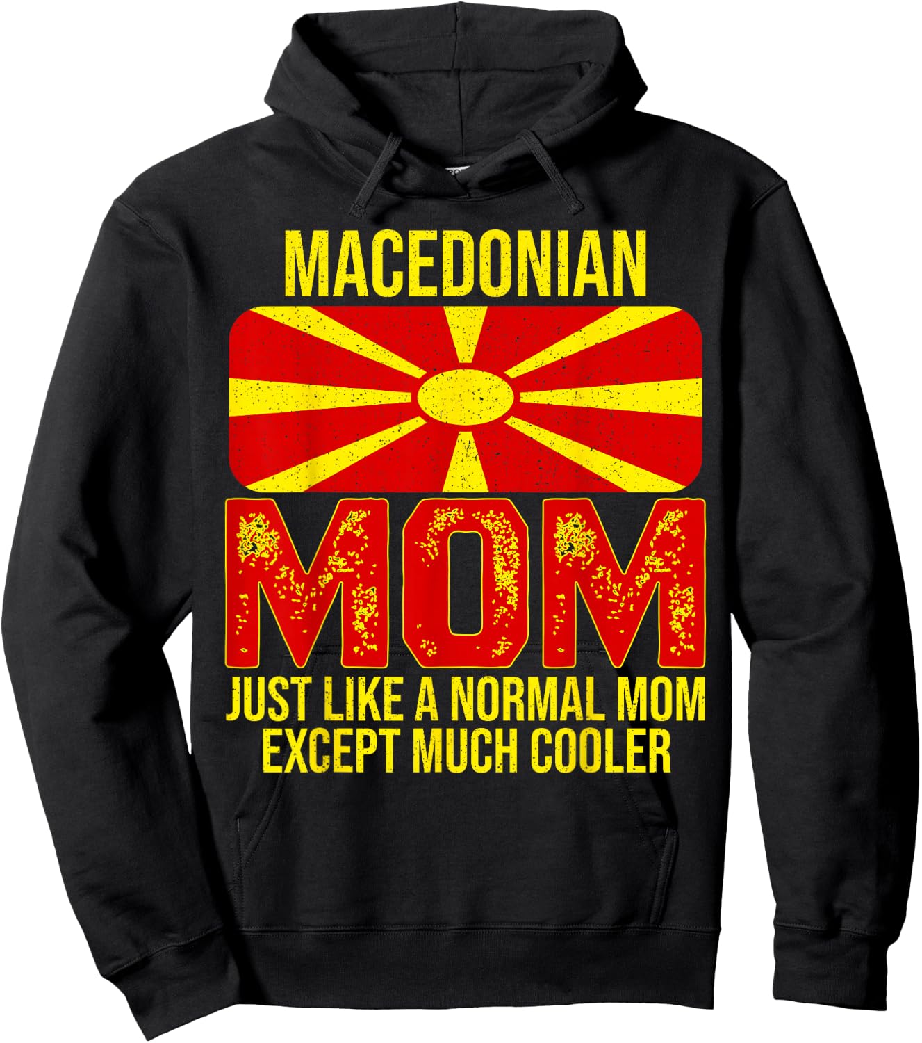 Vintage Macedonian Mom North Macedonia Flag For Mother's Day Hoodie - Hoodie | Black