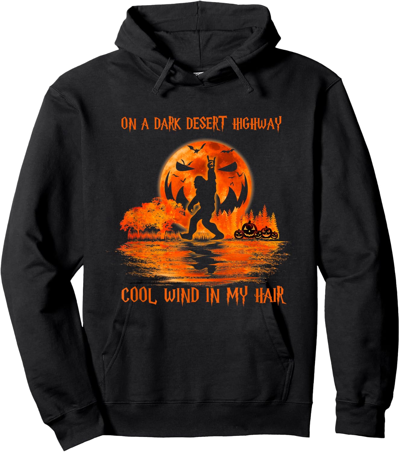 Bigfoot Middle Finger On A Dark Desert Highways Halloween Hoodie - Hoodie | Black