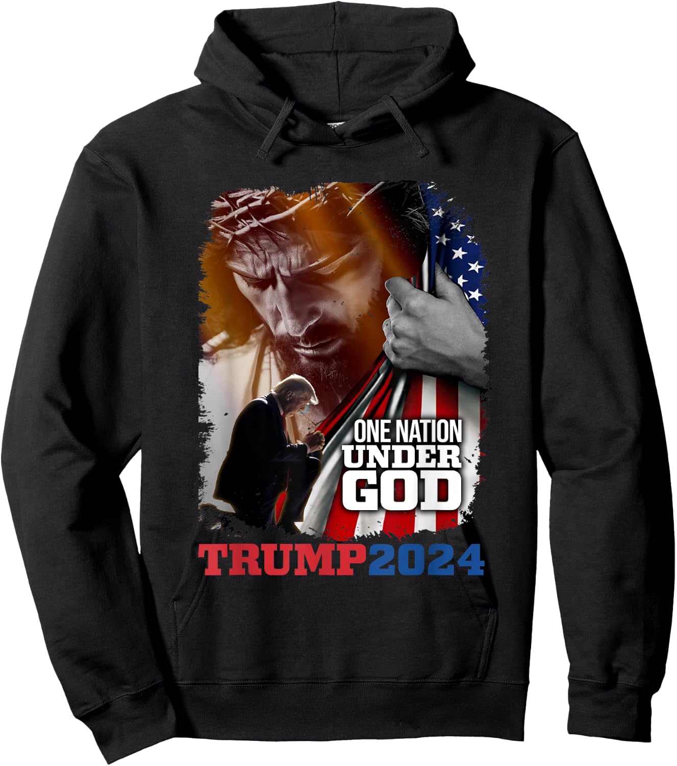 One Nation Under God President Trump 2024 America Christian Hoodie - Hoodie | Black