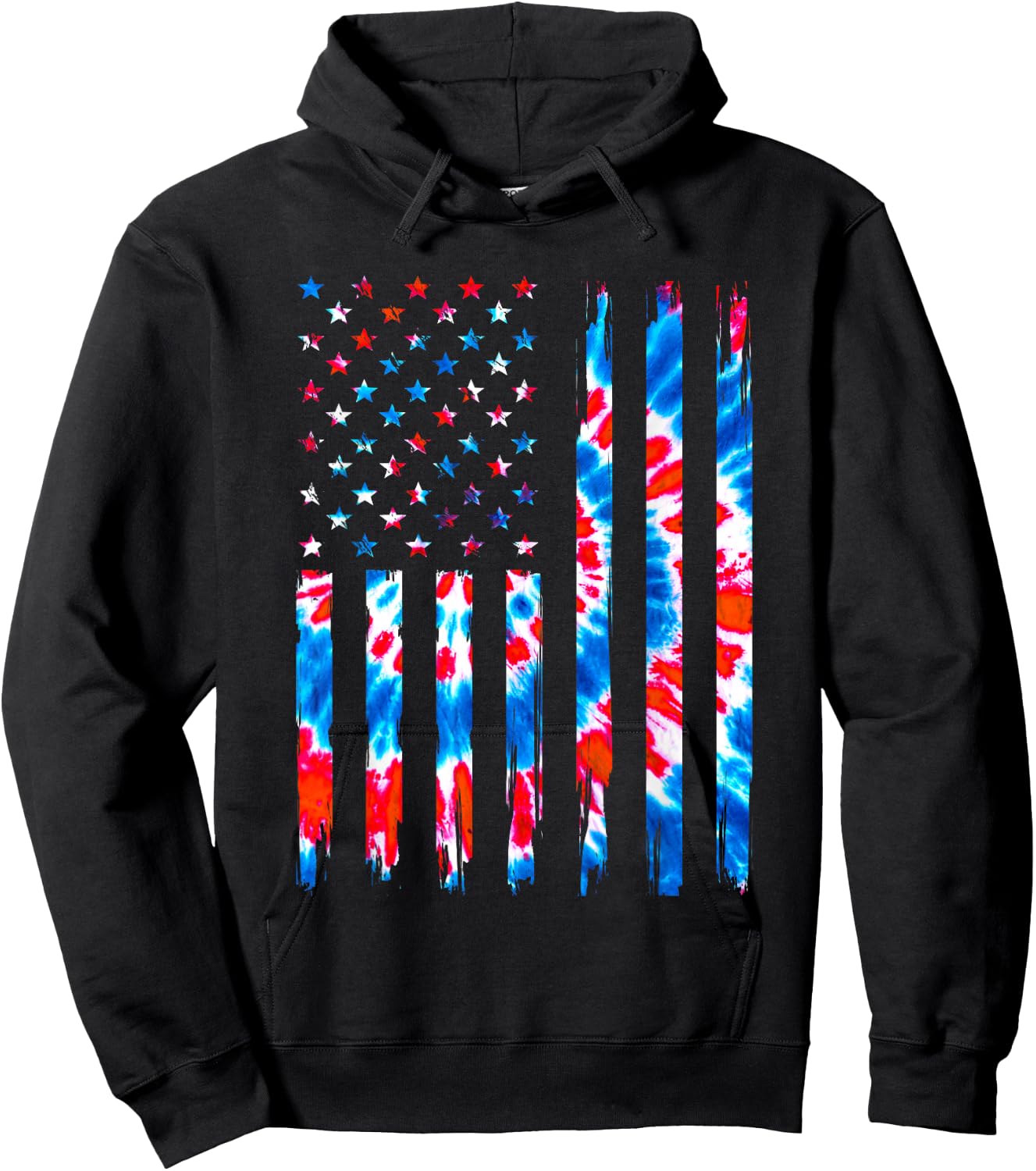 Tie Dye USA Flag Men Women Kids American Flag 4th Of July Hoodie - Hoodie | Black