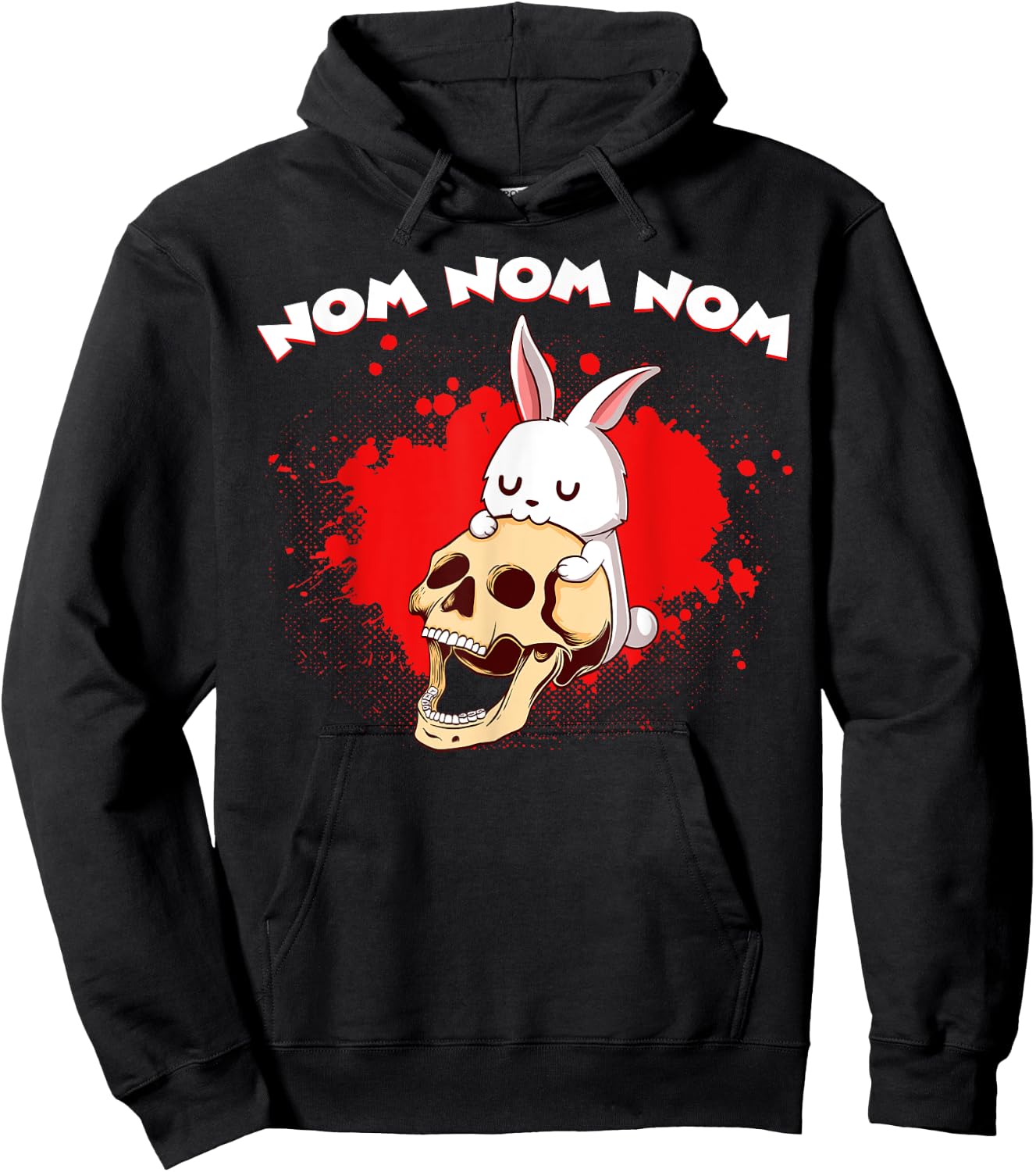 Nom Nom Nom Eat Skull Head Bunny Rabbit Kawaii Anime Rodent Hoodie - Hoodie | Black