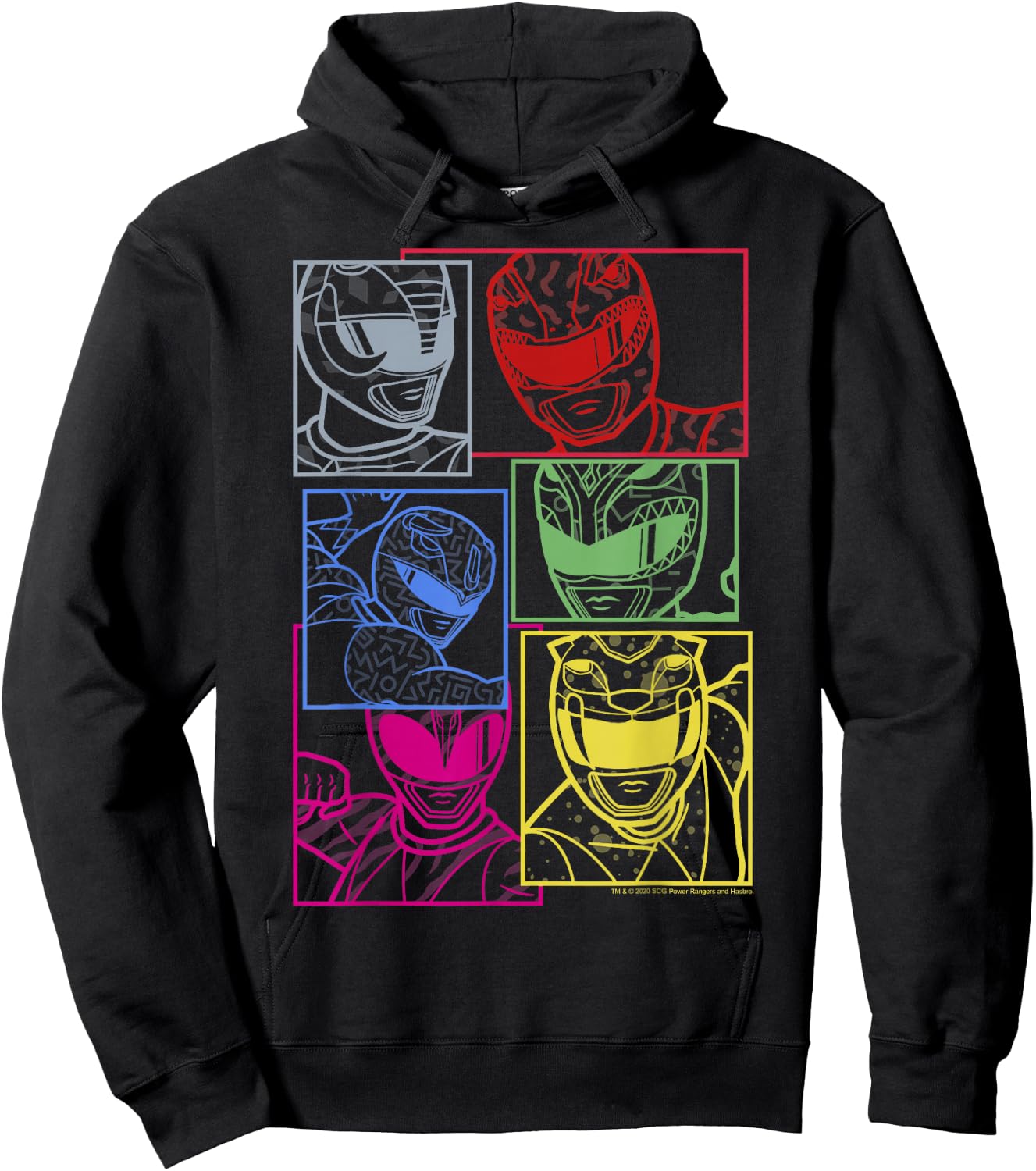 Power Rangers Group Shot Color Silhouette Line Art Panels Hoodie - Hoodie | Black