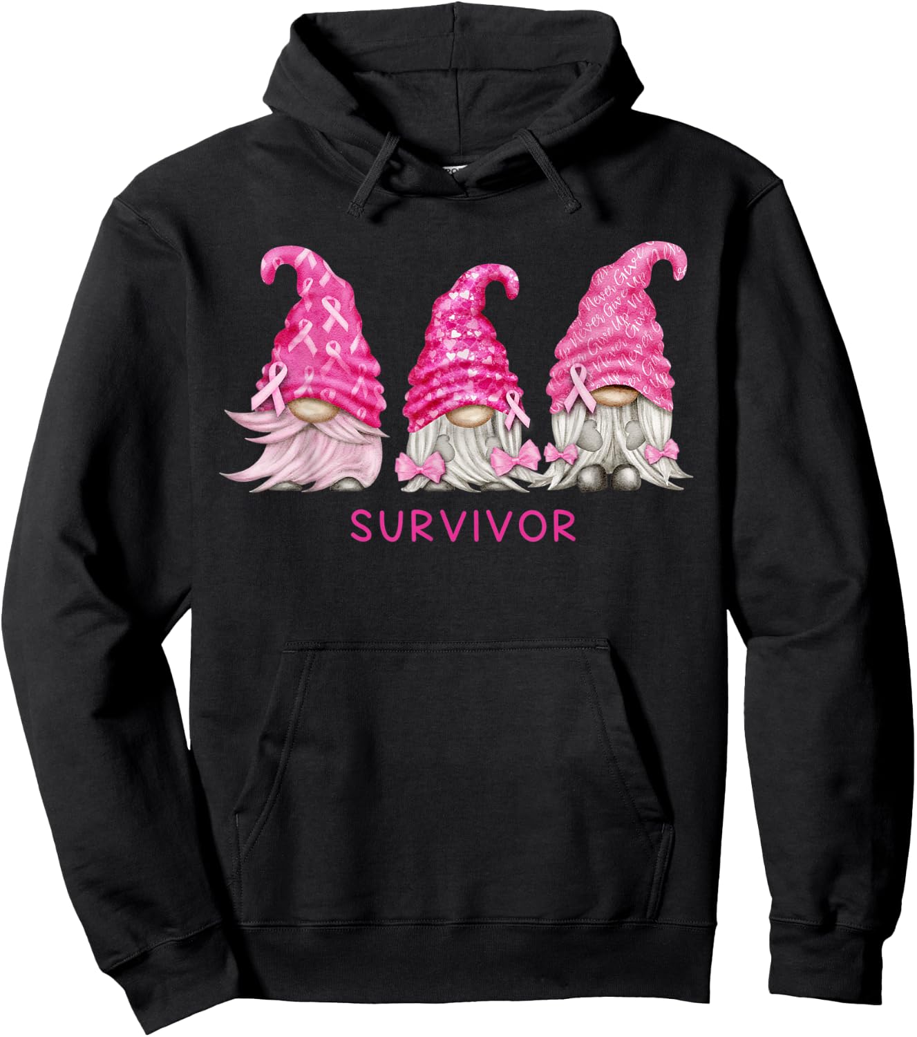 Gnome Breast Cancer Survivor Pink October Ribbon Awareness Hoodie - Hoodie | Black