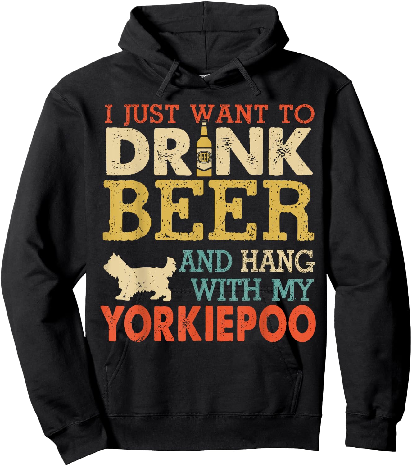 Yorkiepoo Dad Drink Beer Hang With Dog Funny Men Vintage Hoodie - Hoodie | Black