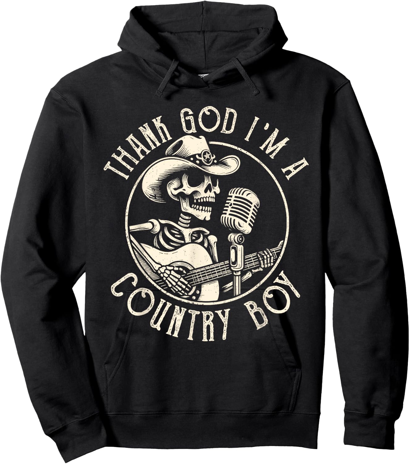 Thank God I'm A Country Music Boy Cowboy Western Retro Hoodie - Hoodie | Black