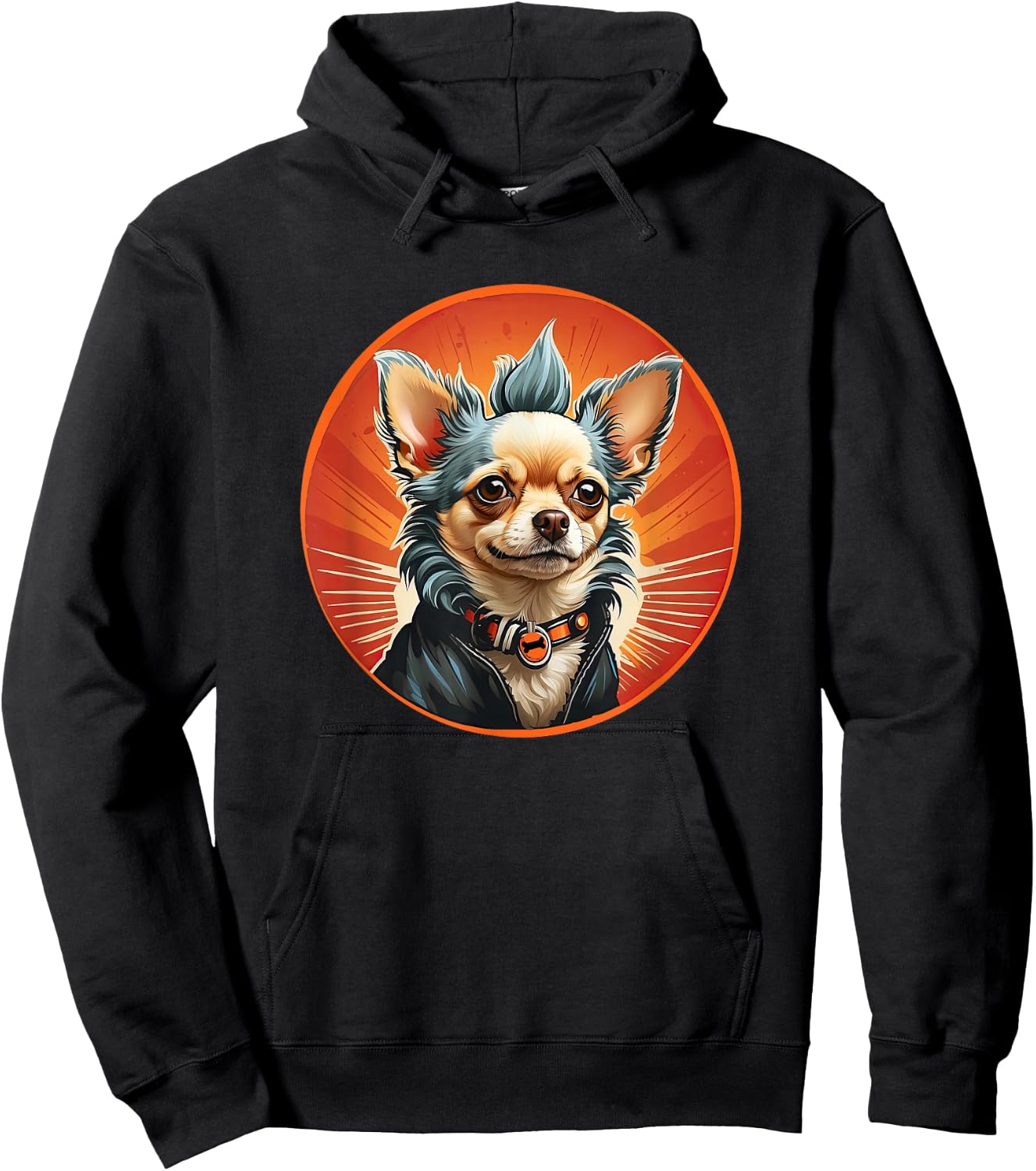 Punk Chihuahua Mohawk Motorcycle Jacket Treat Bone Rock Dad Hoodie - Hoodie | Black