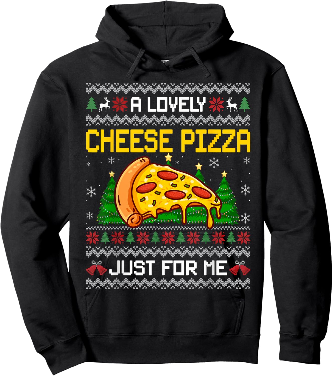 Lovely Cheese Pizza Christmas Funny Kevin Xmas Ugly Sweater Hoodie - Hoodie | Black