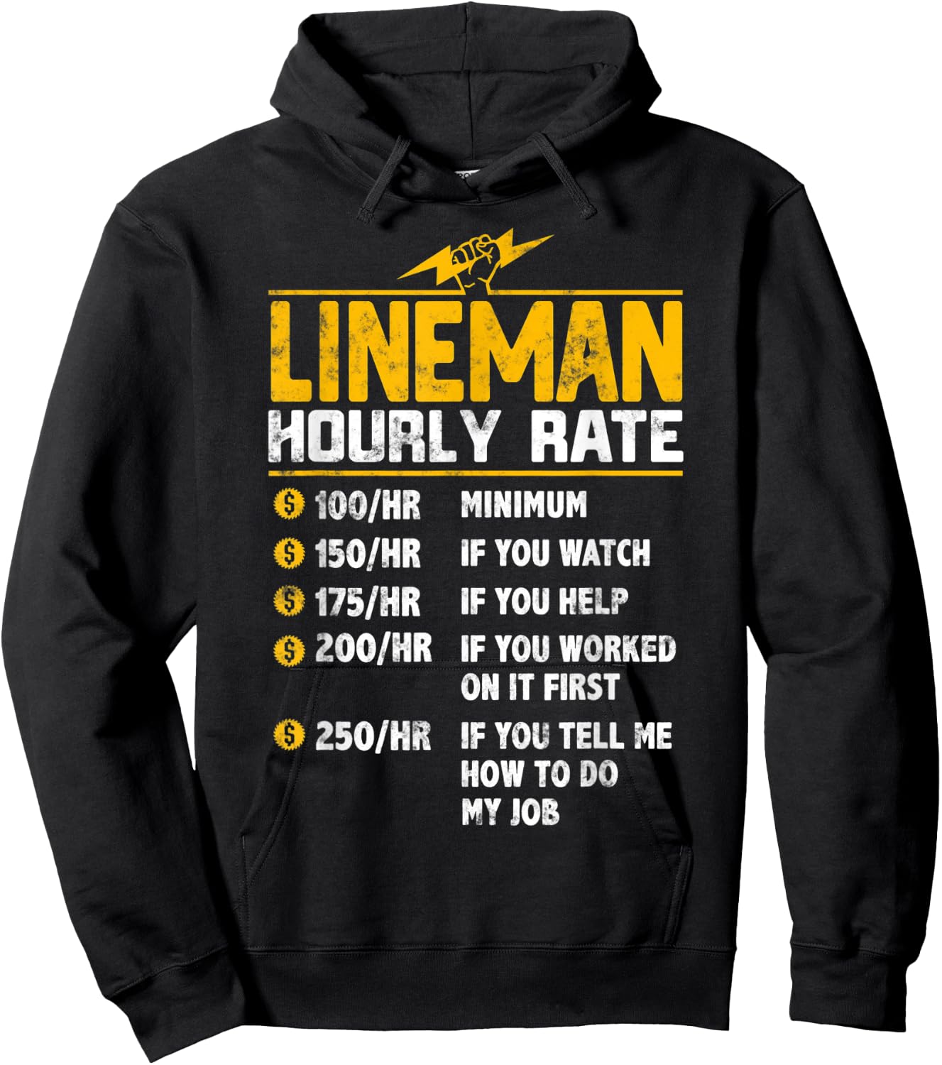 Funny Lineman Hourly Rate Hoodie - Hoodie | Black