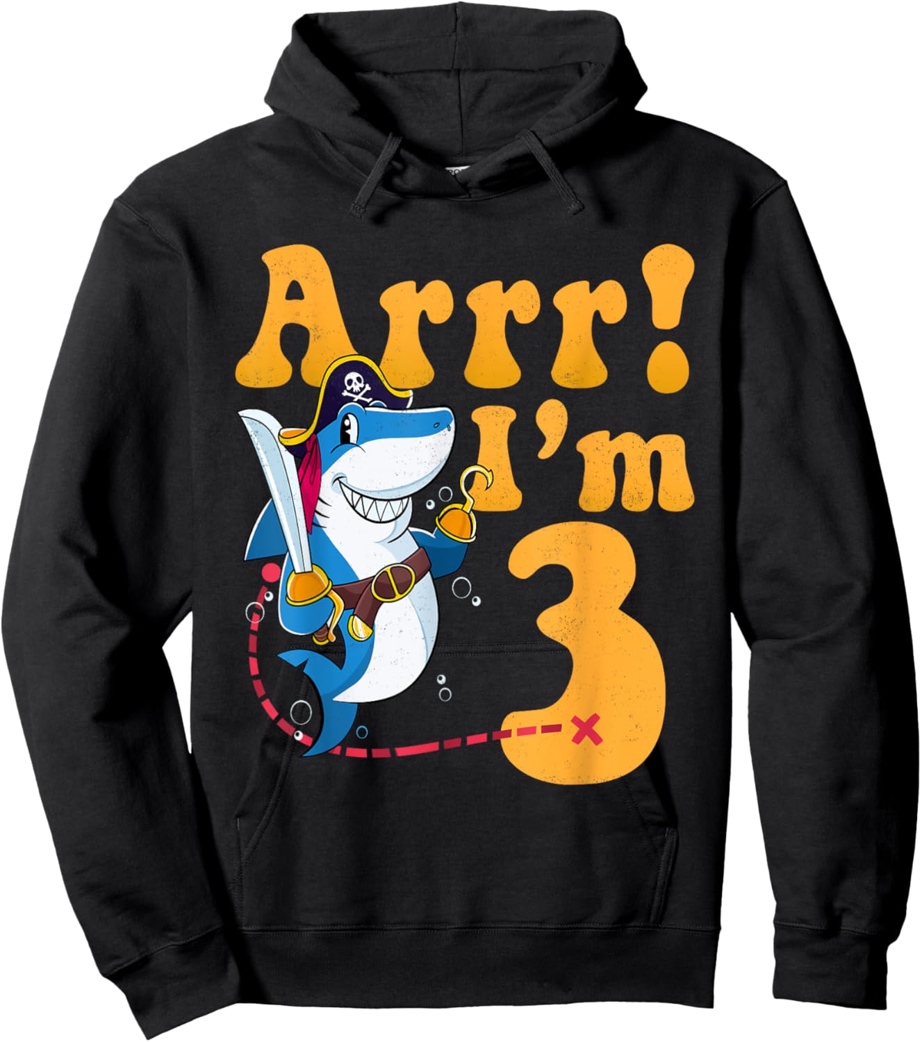 Kids 3rd Shark Pirate Birthday Party 3 Three Years Old Boys Hoodie - Hoodie | Black