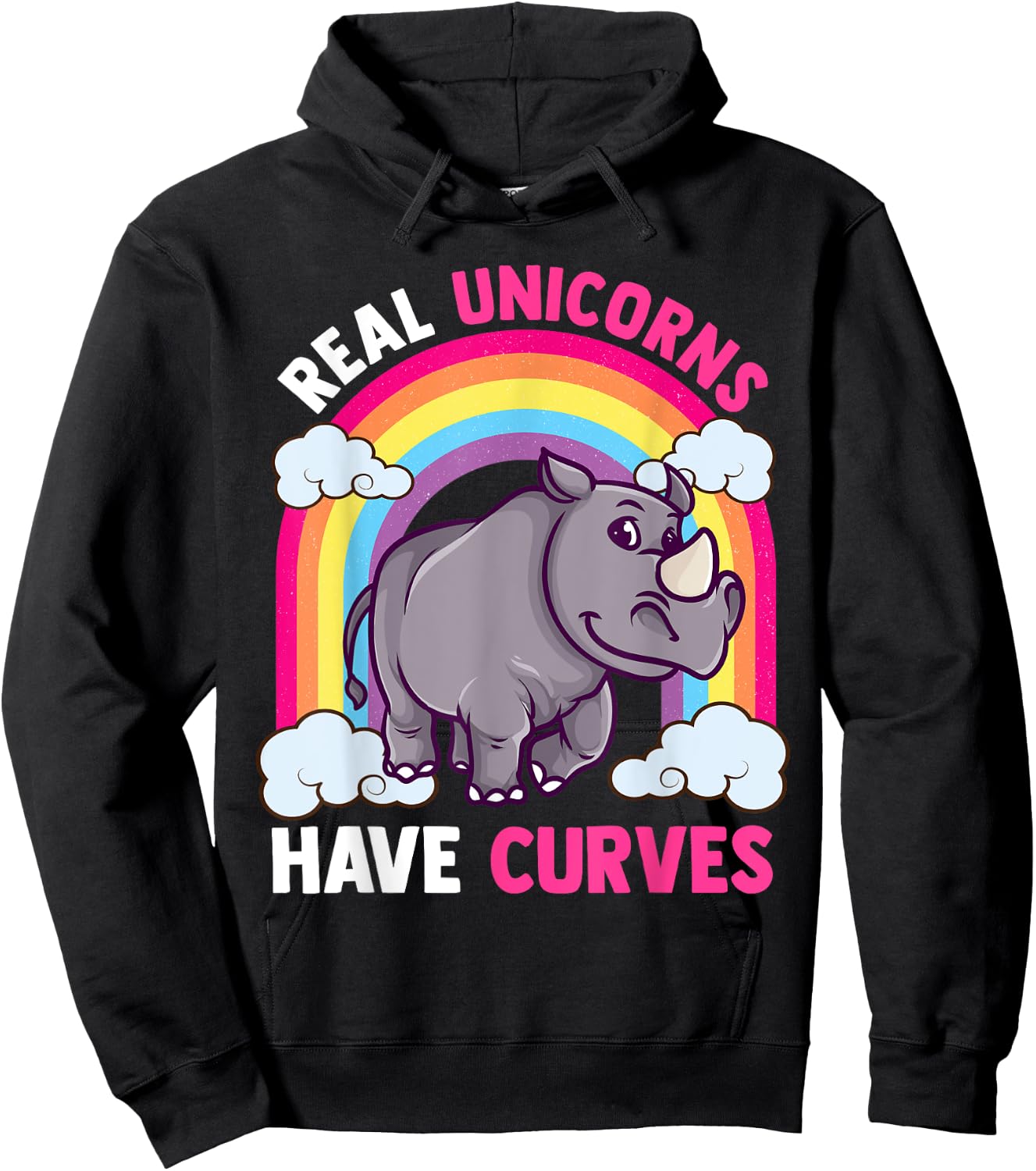 Real Unicorns Have Curves Funny Rhinoceros Animals Lover Hoodie - Hoodie | Black