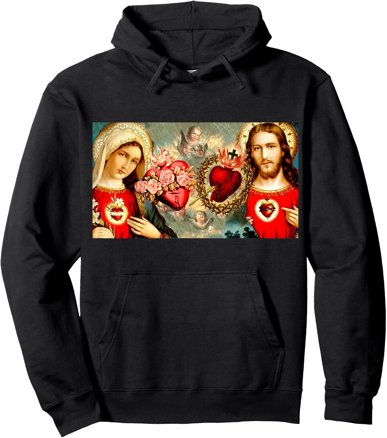 Immaculate Heart of Mary and Sacred Heart of Jesus Hoodie - Hoodie | Black