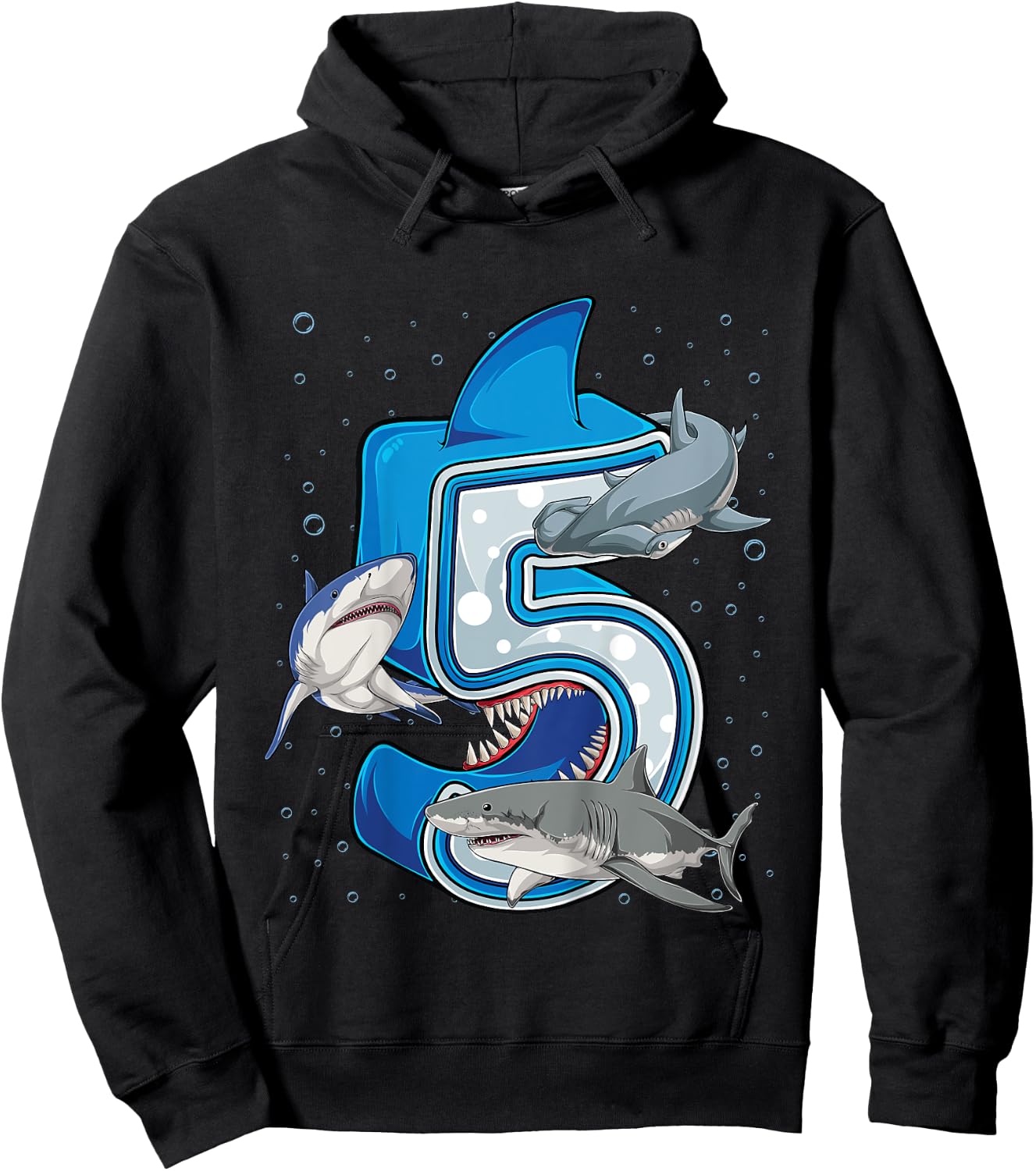 5th Birthday Boys Shark 5 years Old Ocean Shark B-day Hoodie - Hoodie | Black
