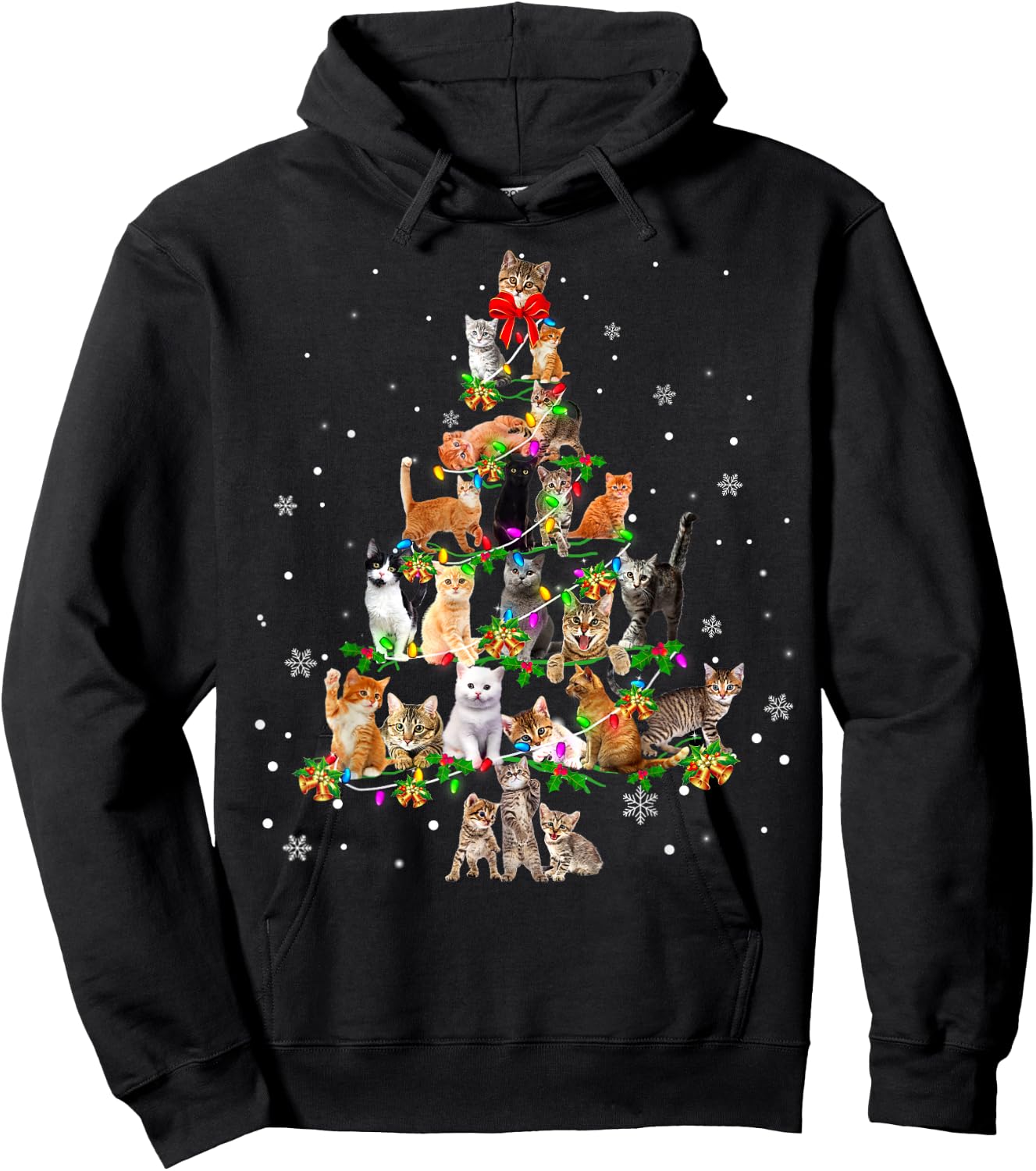 Cat Christmas Tree Ornament Decor Xmas For Cat Mom Cat Dad Hoodie - Hoodie | Black