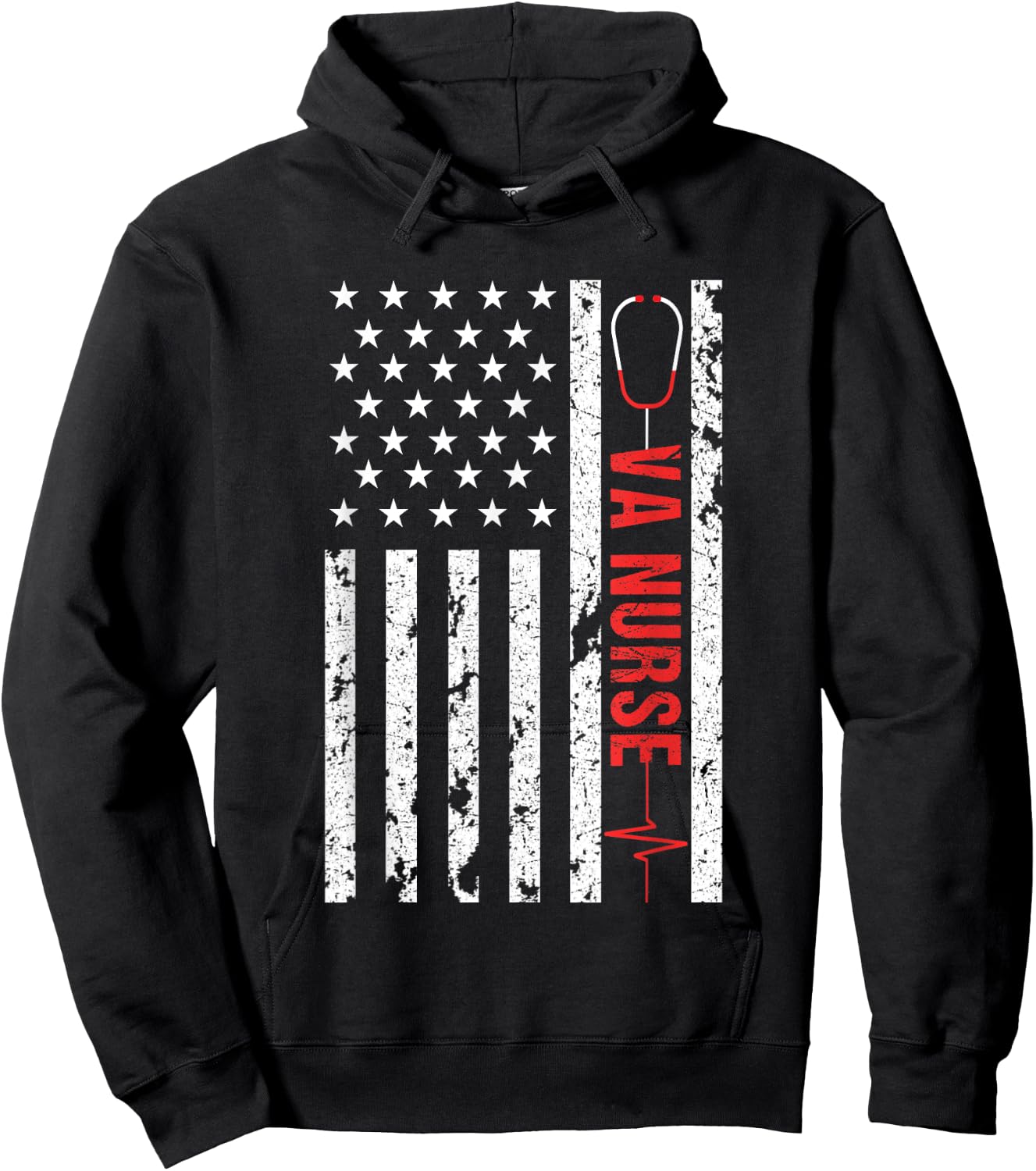 VA Nurse Vintage Patriotic American Flag USA 4th of July Hoodie - Hoodie | Black