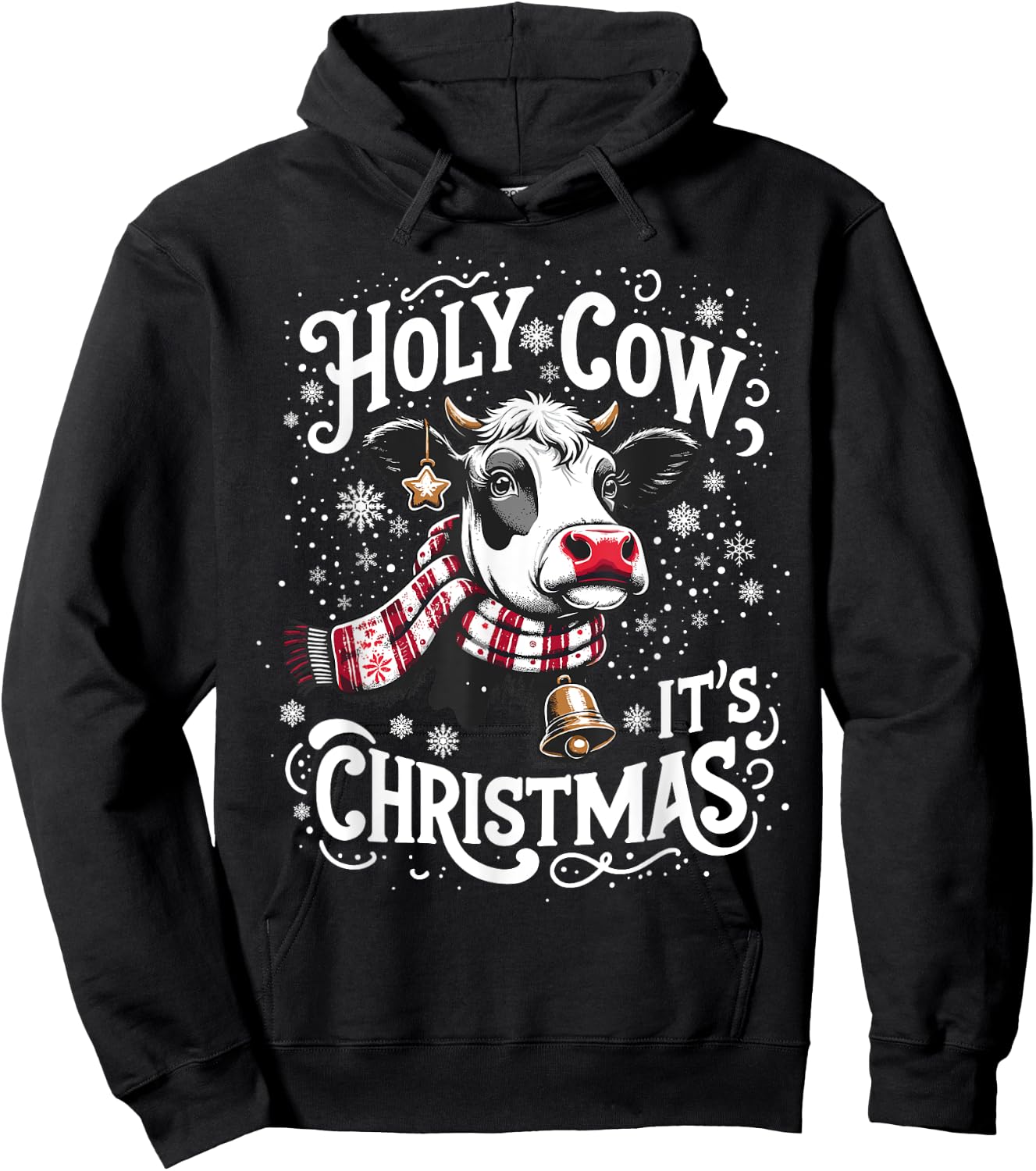 Holy Cow It's Christmas Funny Cow Lover Farm Animal Costume Hoodie - Hoodie | Black