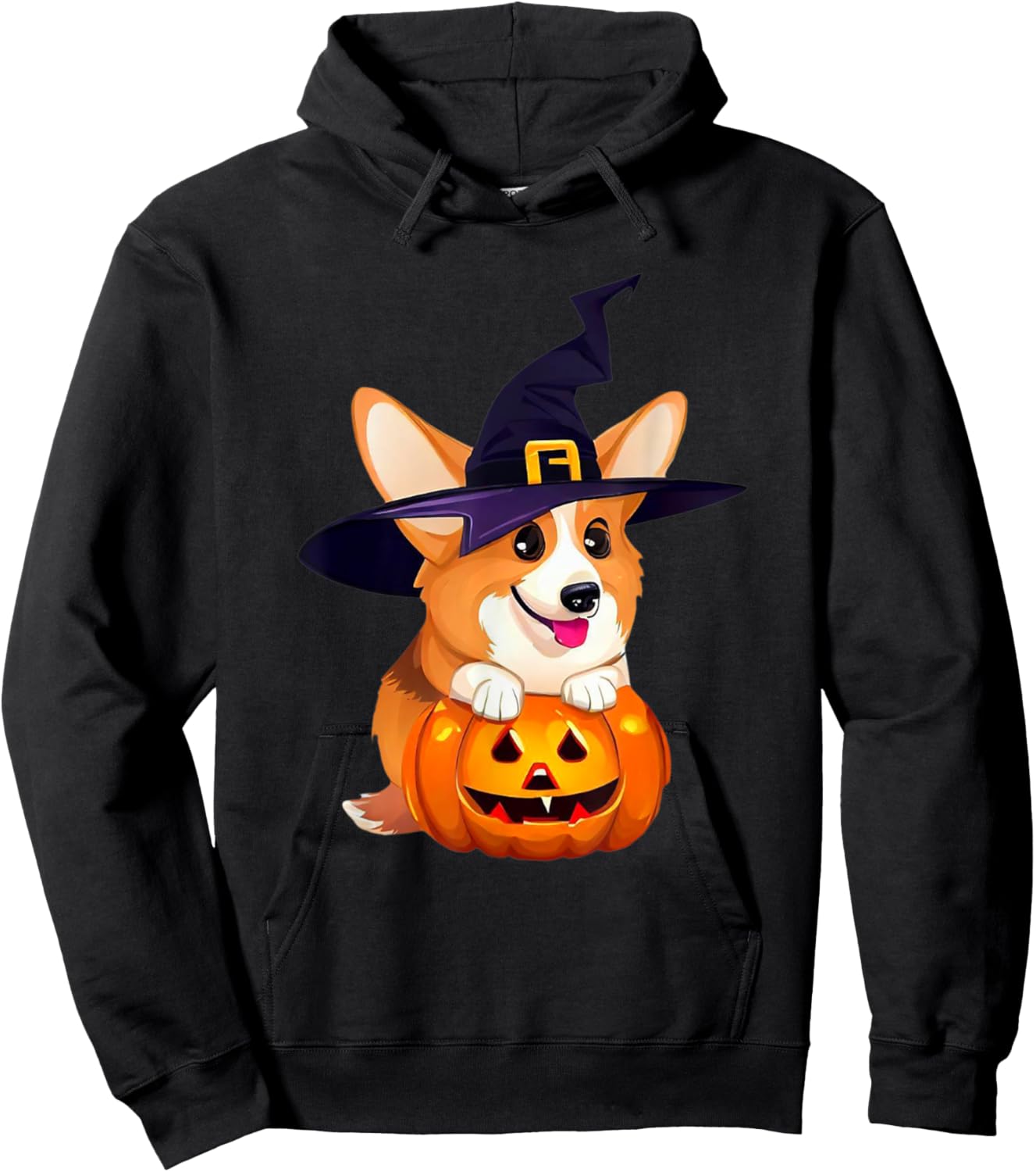 Halloween Corgi Witch Hat, Boy Girl Funny Hoodie - Hoodie | Black