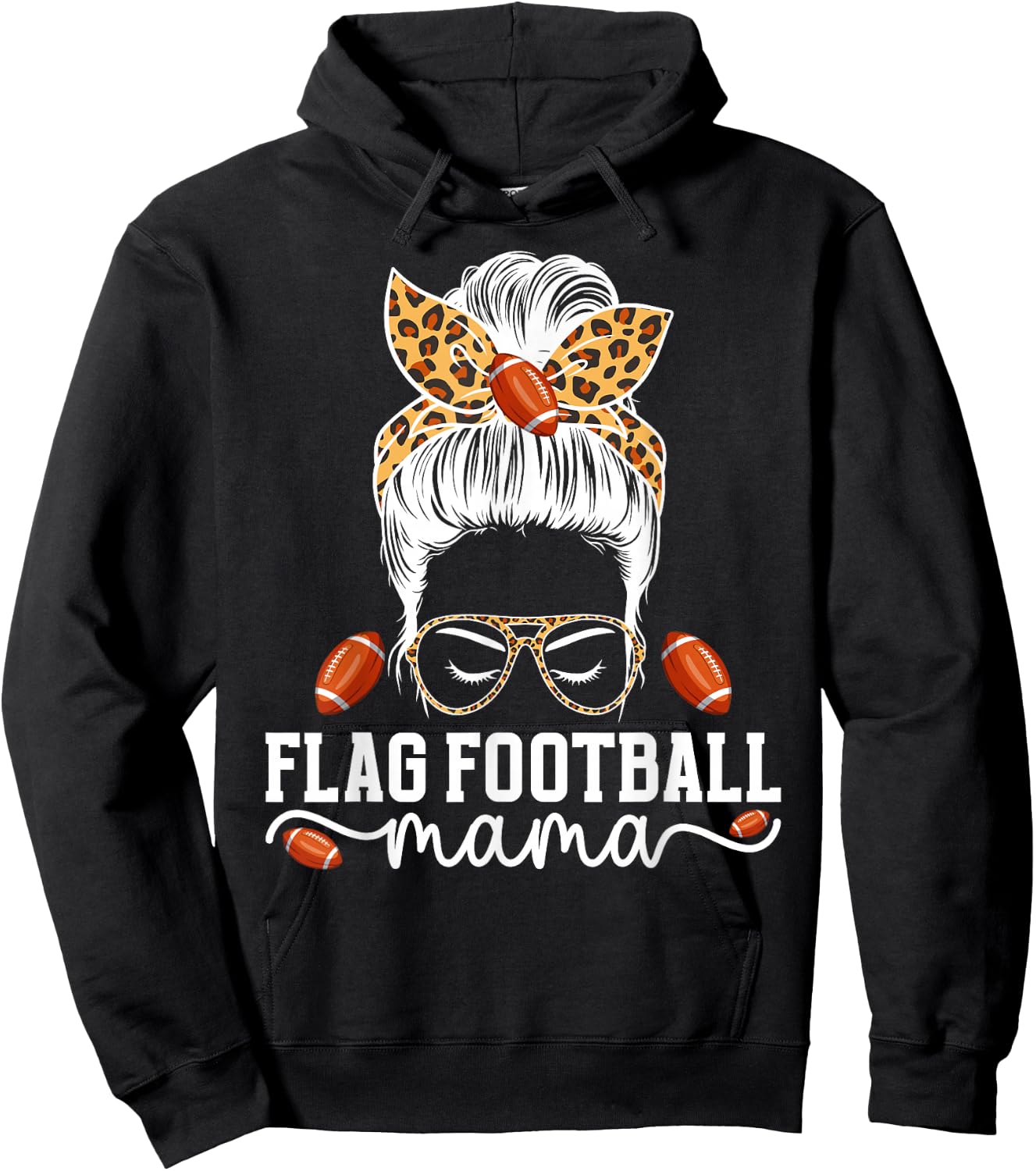 Flag Football Mama Messy Bun Flag Football Player Mom Hoodie - Hoodie | Black