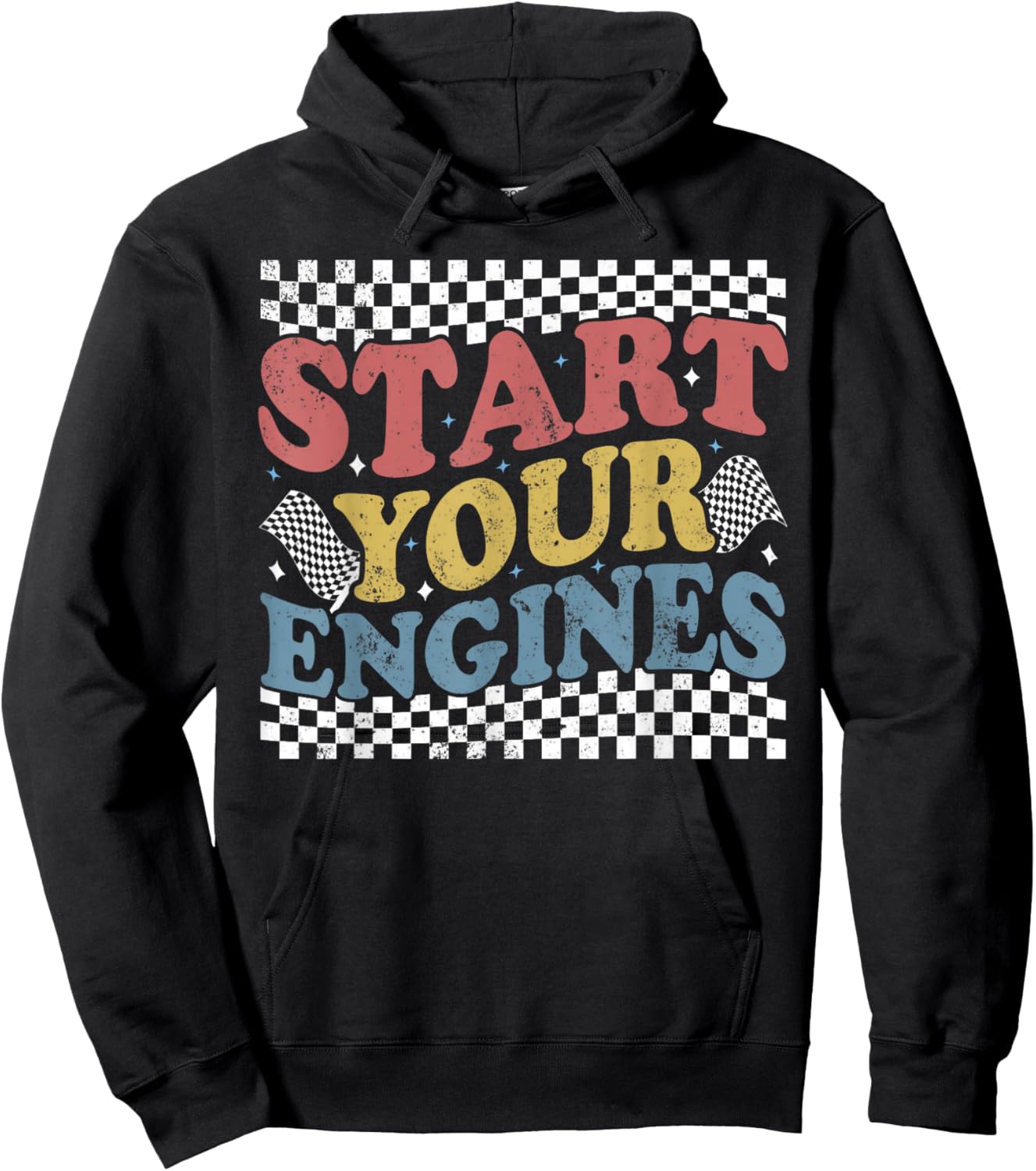 Groovy Checkered Flag Retro Racing Start Your Engines Hoodie - Hoodie | Black