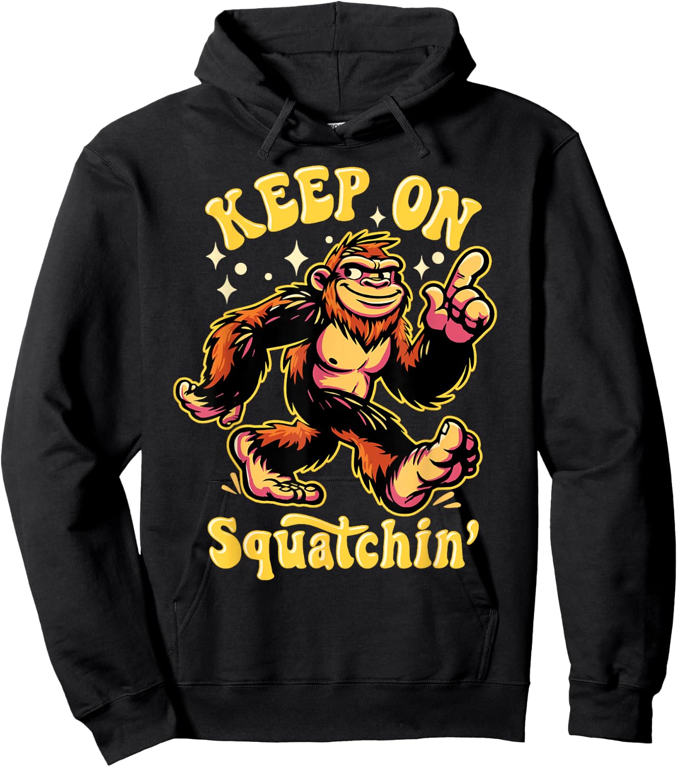 Gone Squatchin' Retro Bigfoot Hunter Graphic Hoodie - Hoodie | Black