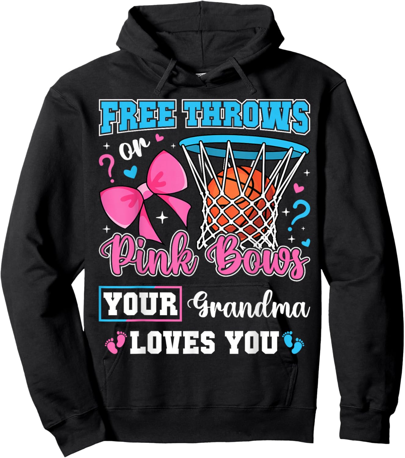 Free Throws or Pink Bows Grandma Loves You Gender Reveal Hoodie - Hoodie | Black