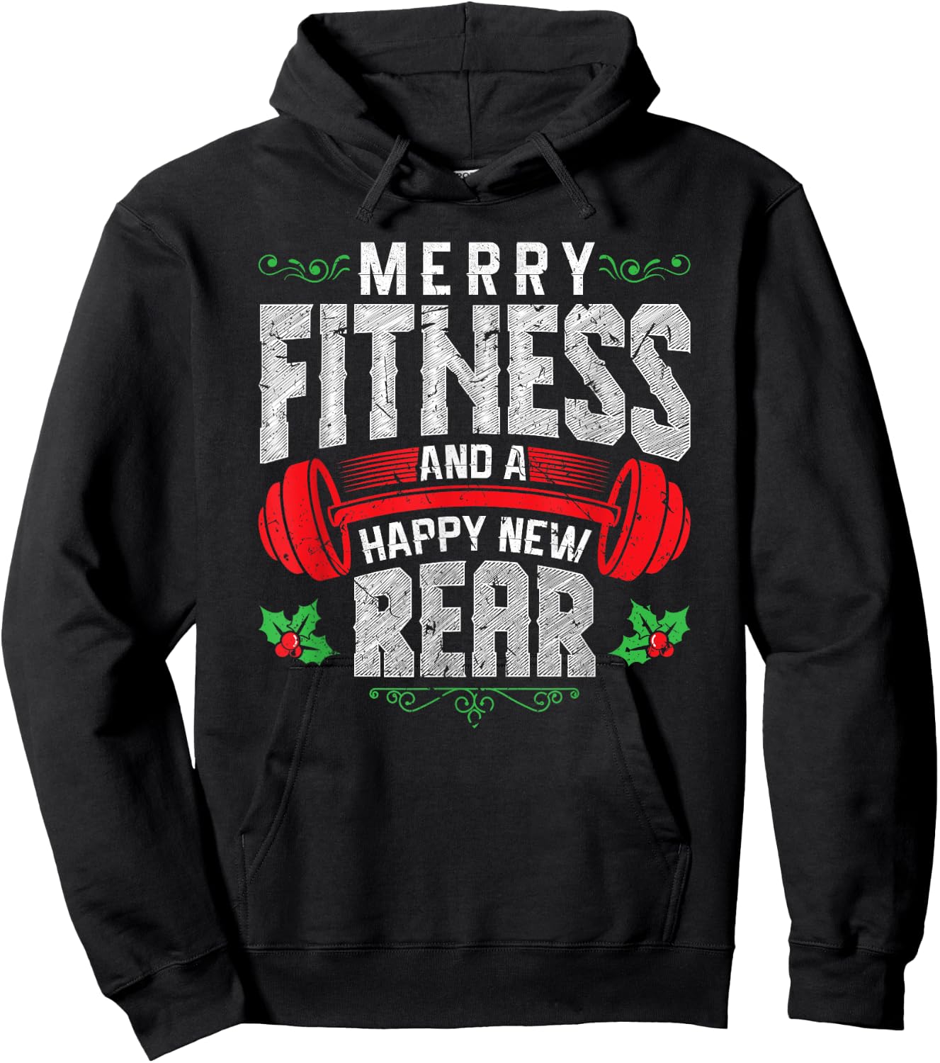 Merry Fitness And A Happy New Rear Funny Christmas Exercise Hoodie - Hoodie | Black