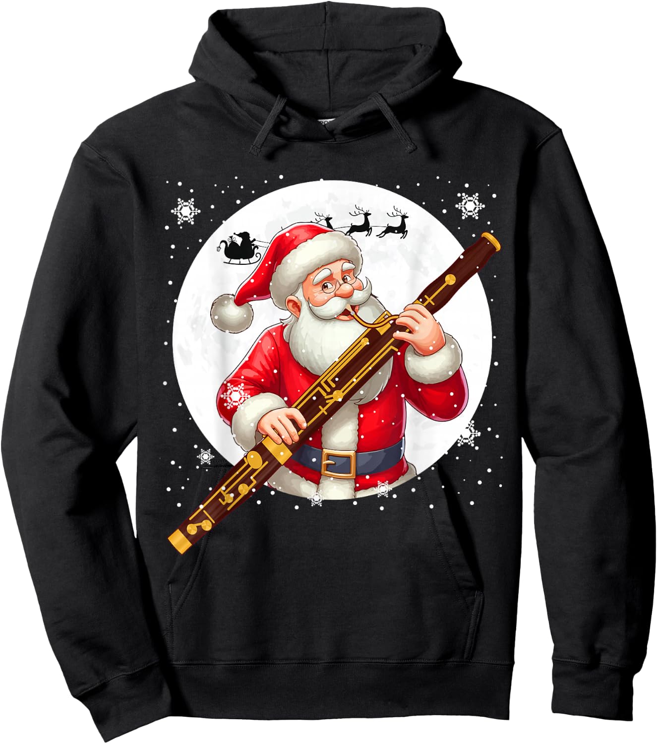 Santa Playing Bassoon Xmas Moon Costume Instrument Music Hoodie - Hoodie | Black