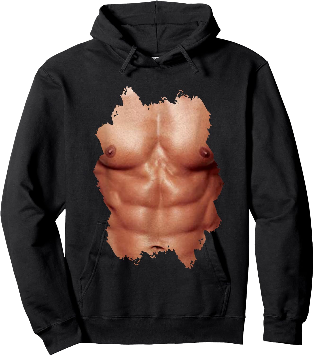 Fake Abdominal Shirt Body Muscle Sixpack Hoodie - Hoodie | Black