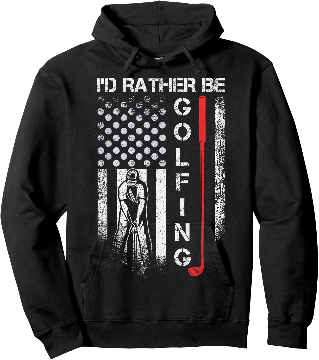 Vintage USA Flag I'd Rather Be Golfing, Golf Player Lover Hoodie - Hoodie | Black