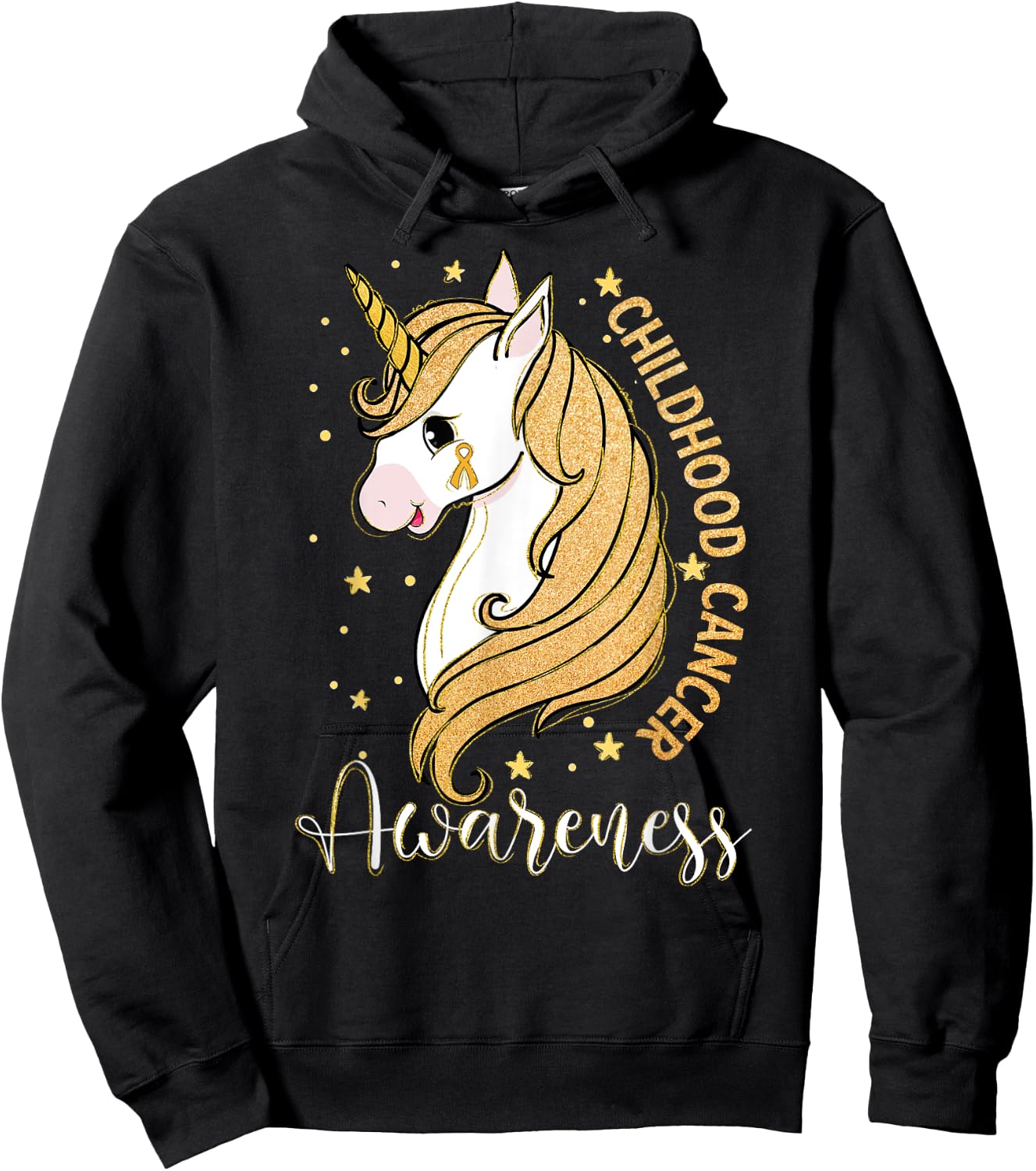 Childhood Cancer Awareness Unicorn Warrior Support Kid Girls Hoodie - Hoodie | Black