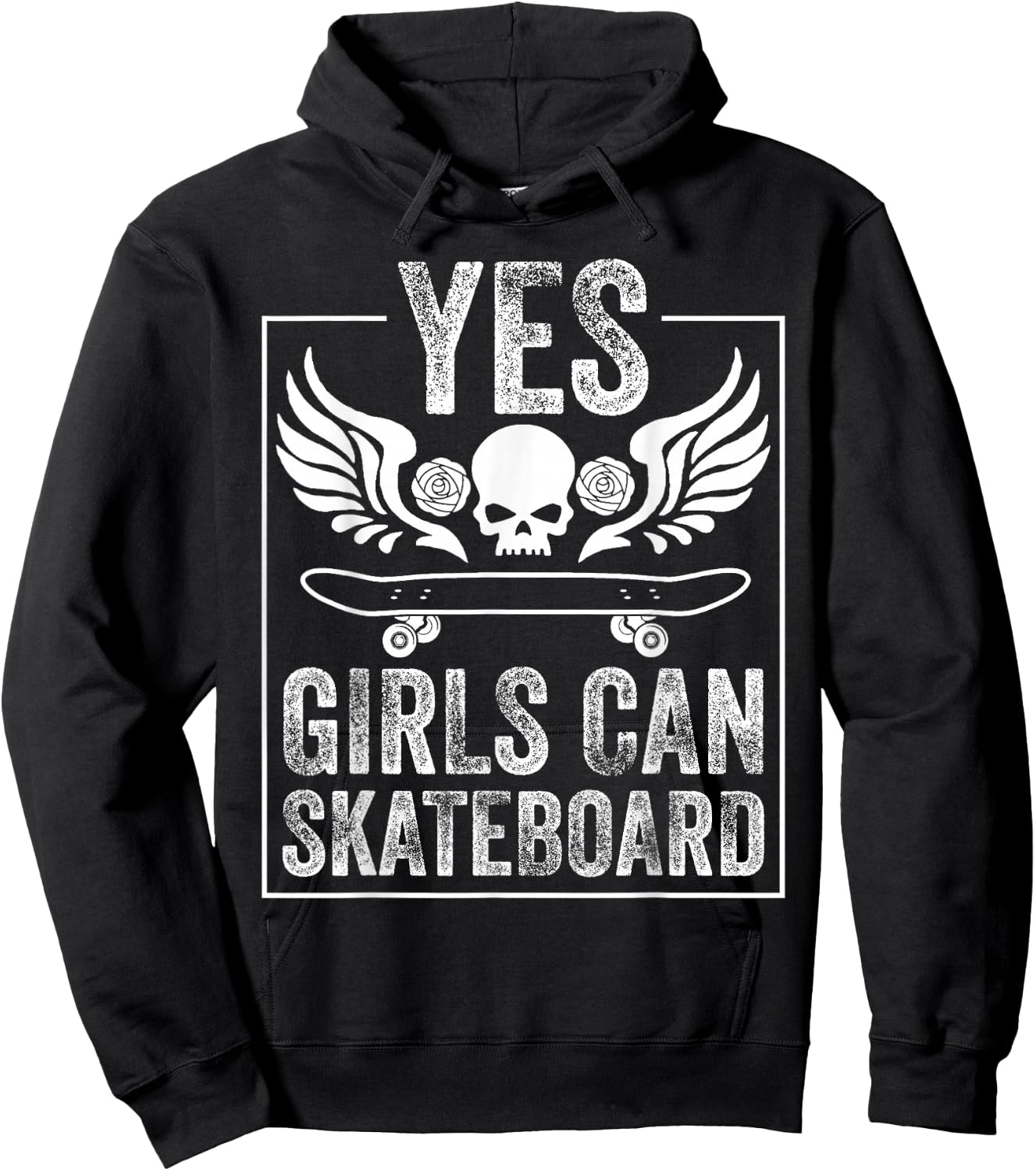 Funny Yes Girls Can Skateboard Gift Skateboarding Women Hoodie - Hoodie | Black