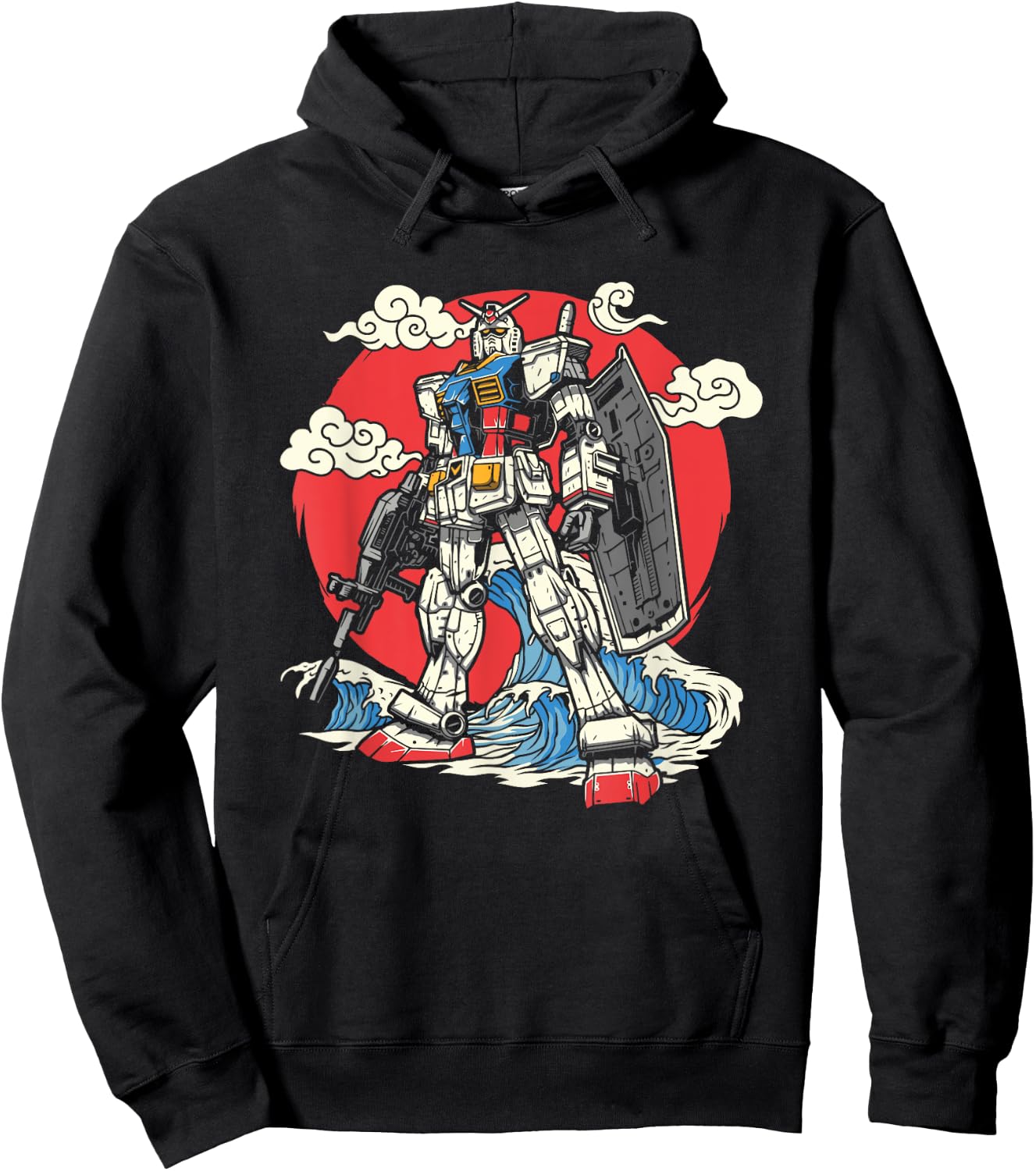 Anime Japanese Robot Kanagawa Japanese Ocean Wave Art Hoodie - Hoodie | Black