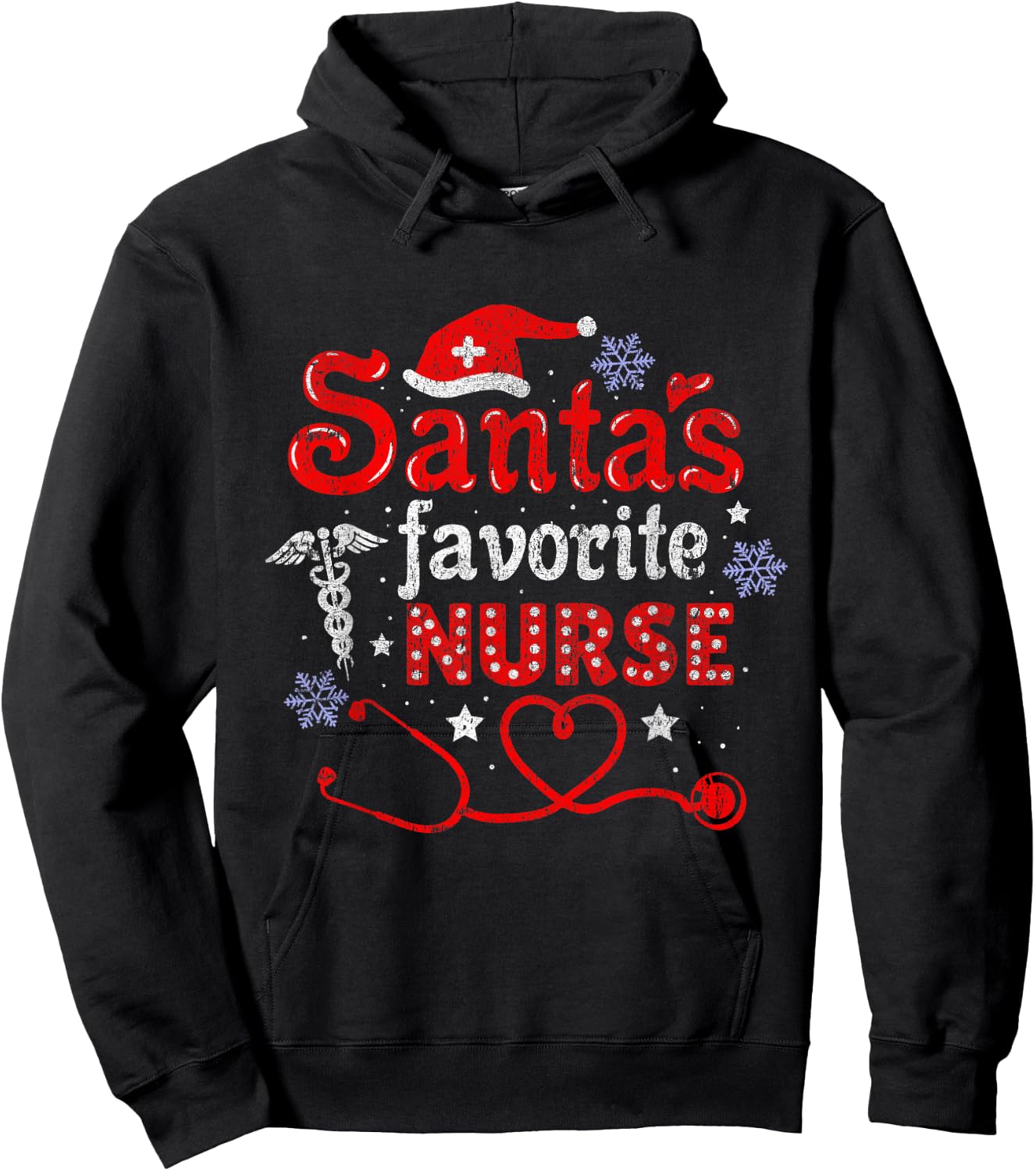 Santa's Favorite Nurse Vintage Hoodie - Hoodie | Black