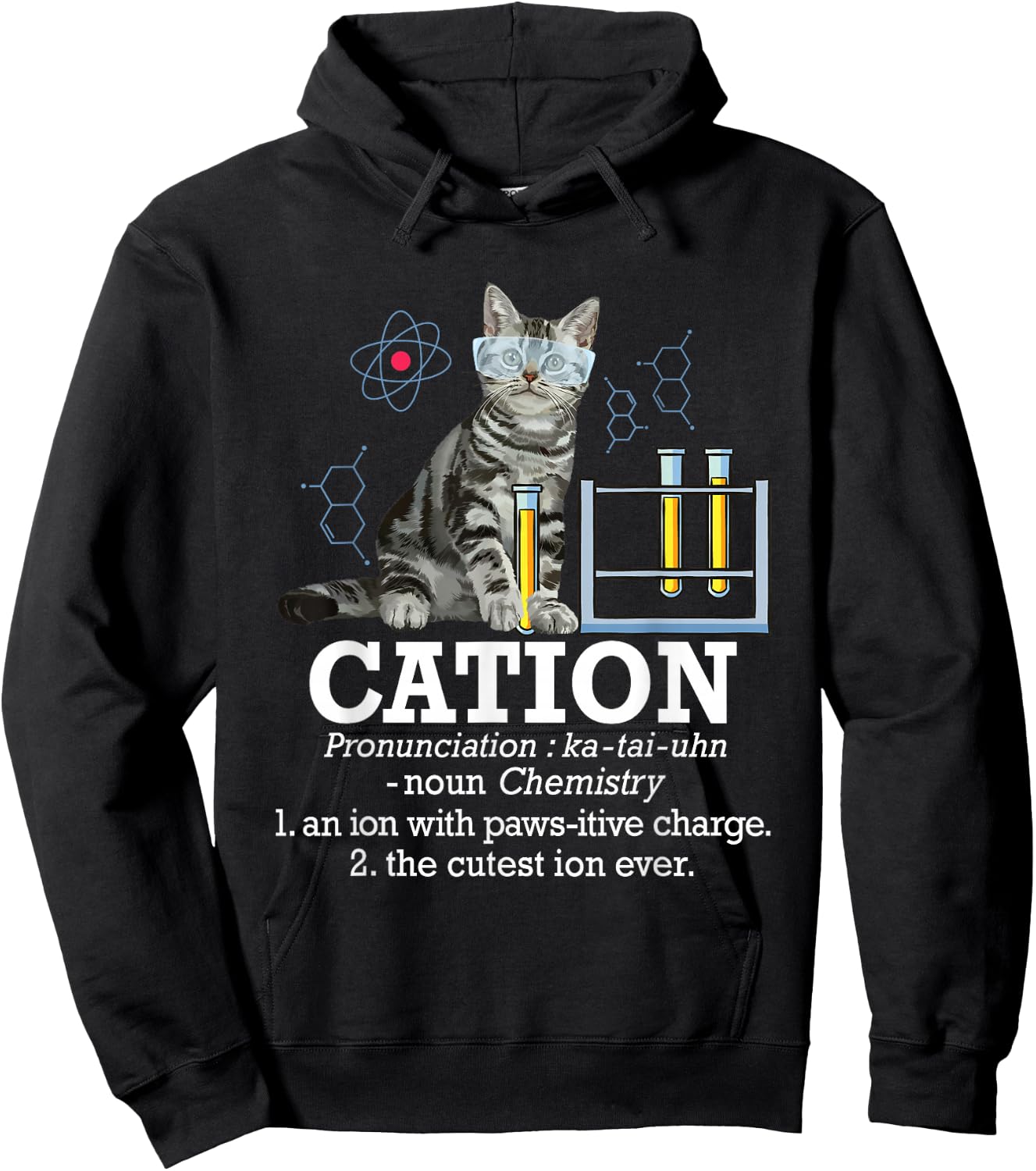 Cation - Funny Chemistry Humor Science Teacher Cat Pun Small Hoodie - Hoodie | Black