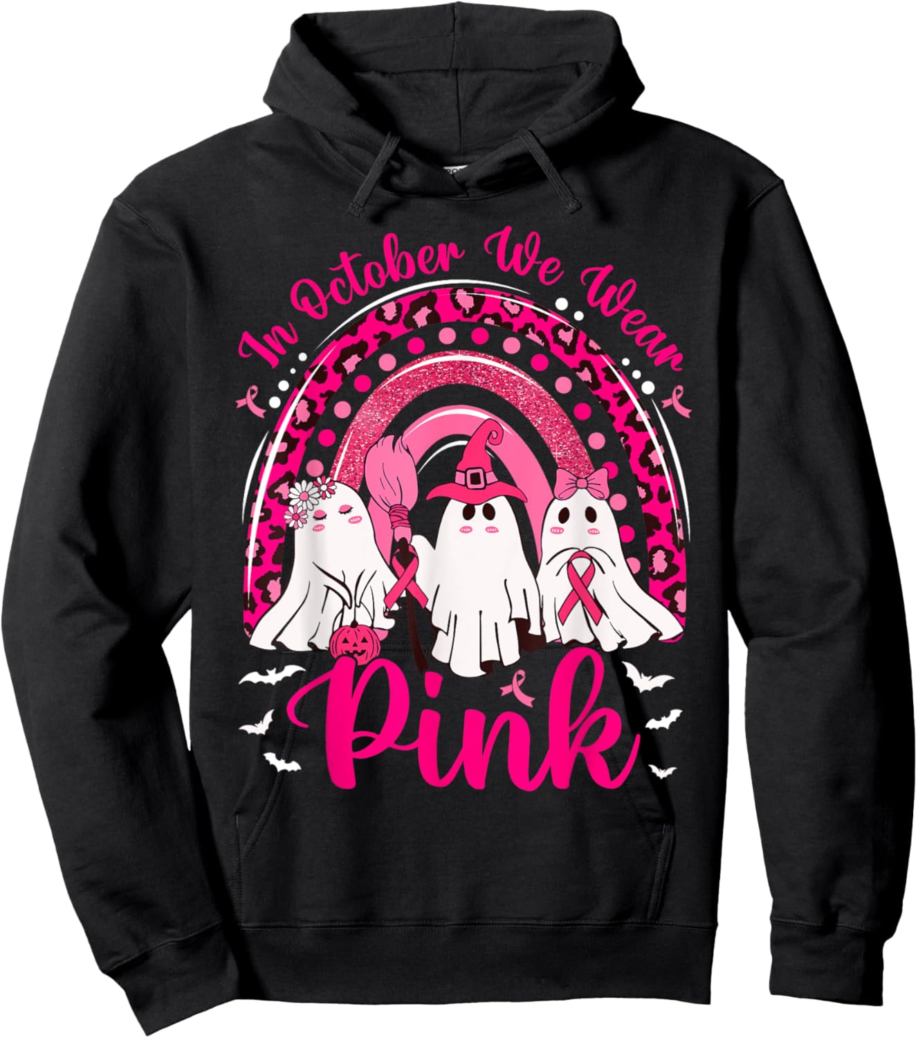 In October We Wear Pink Nurse Ghost Breast Cancer Halloween Hoodie - Hoodie | Black