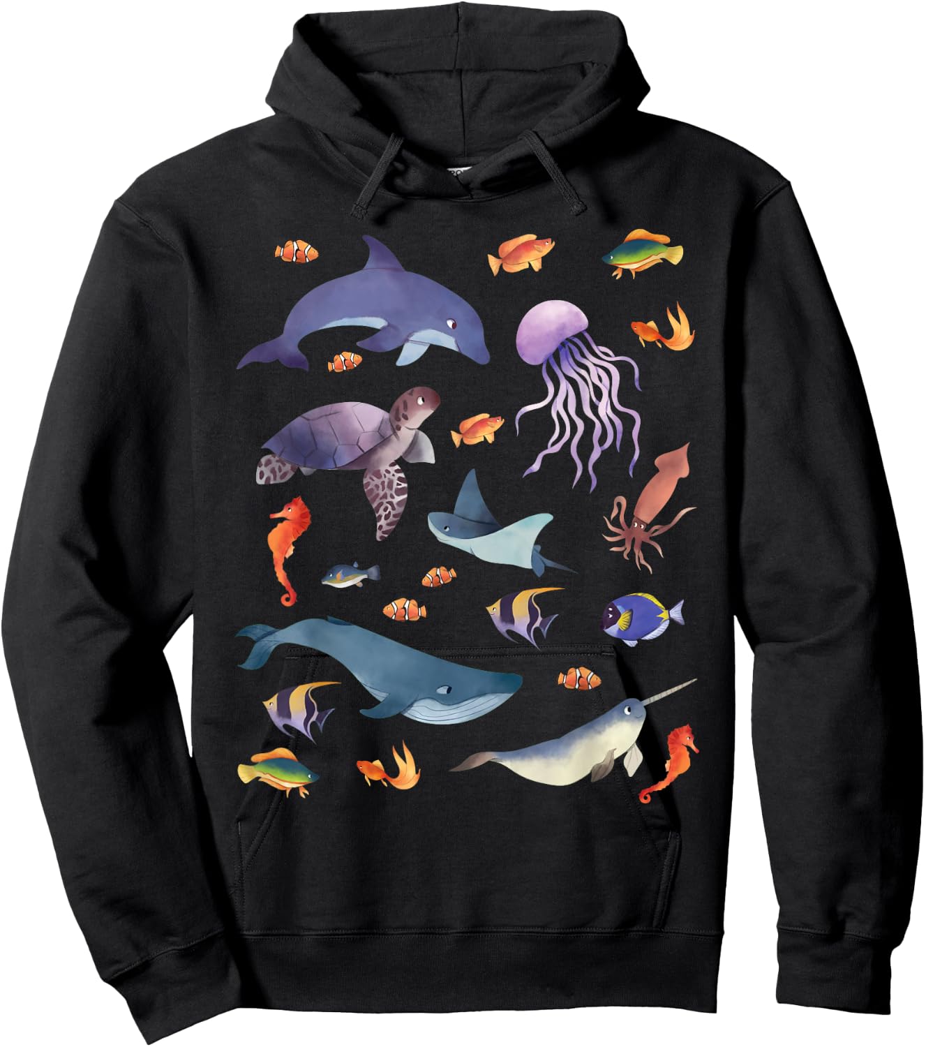 Ocean Life Love Sea Dolphin Turtle Jellyfish Whale Fishes Hoodie - Hoodie | Black